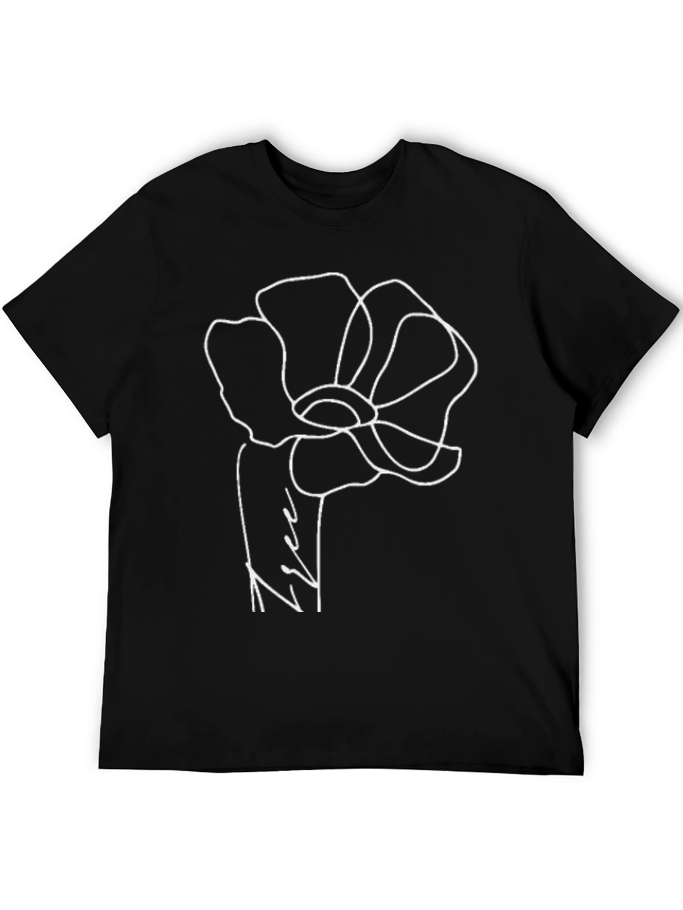 Black Minimalist Flower Graphic Black T-Shirt view 5