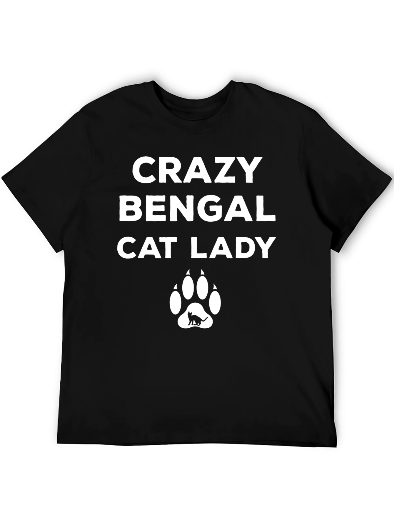 Black Crazy Bengal Cat Lady T-Shirt - Black view 5