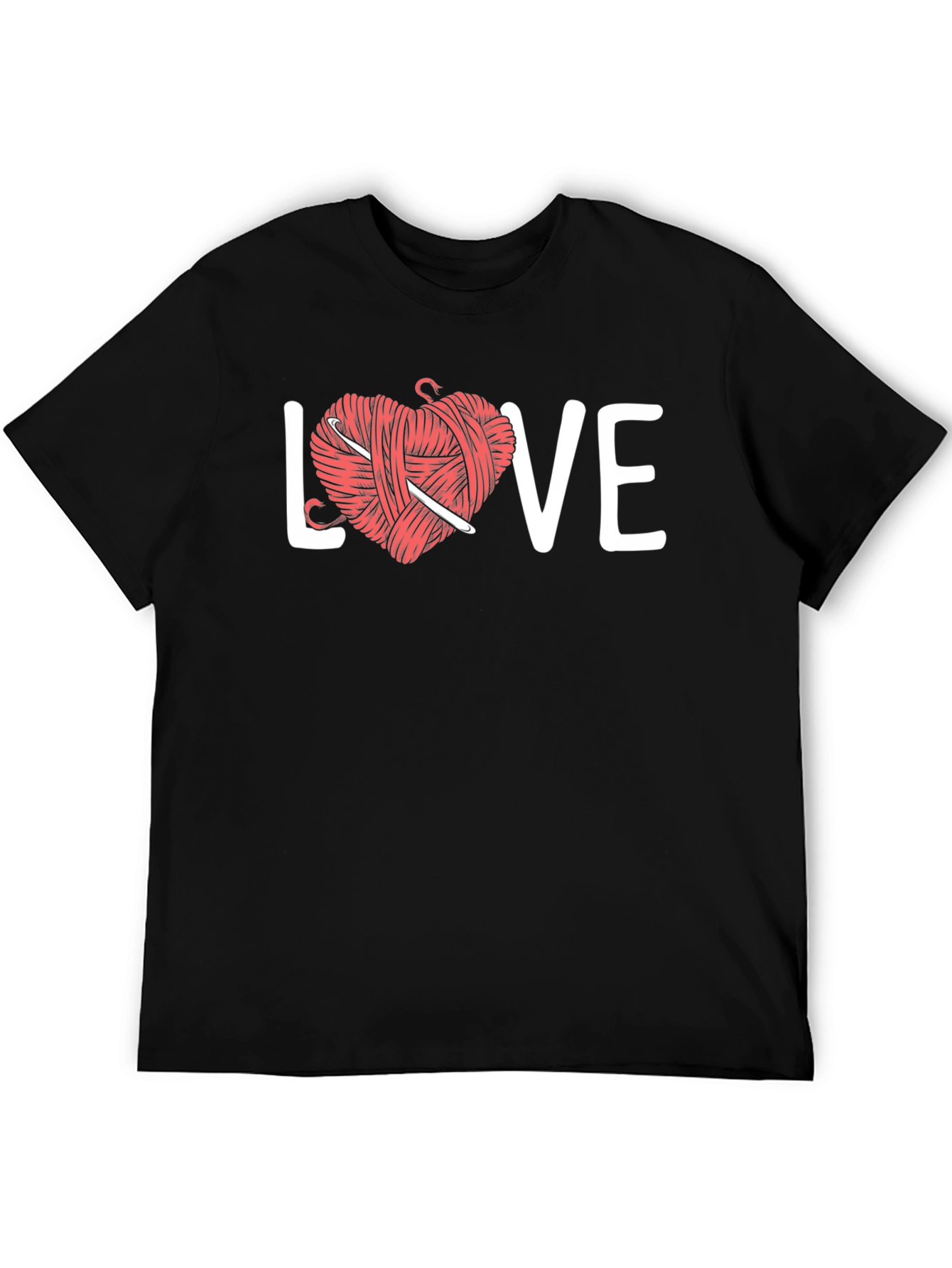 Black Crochet Love T-Shirt - Yarn Heart Graphic Tee view 5