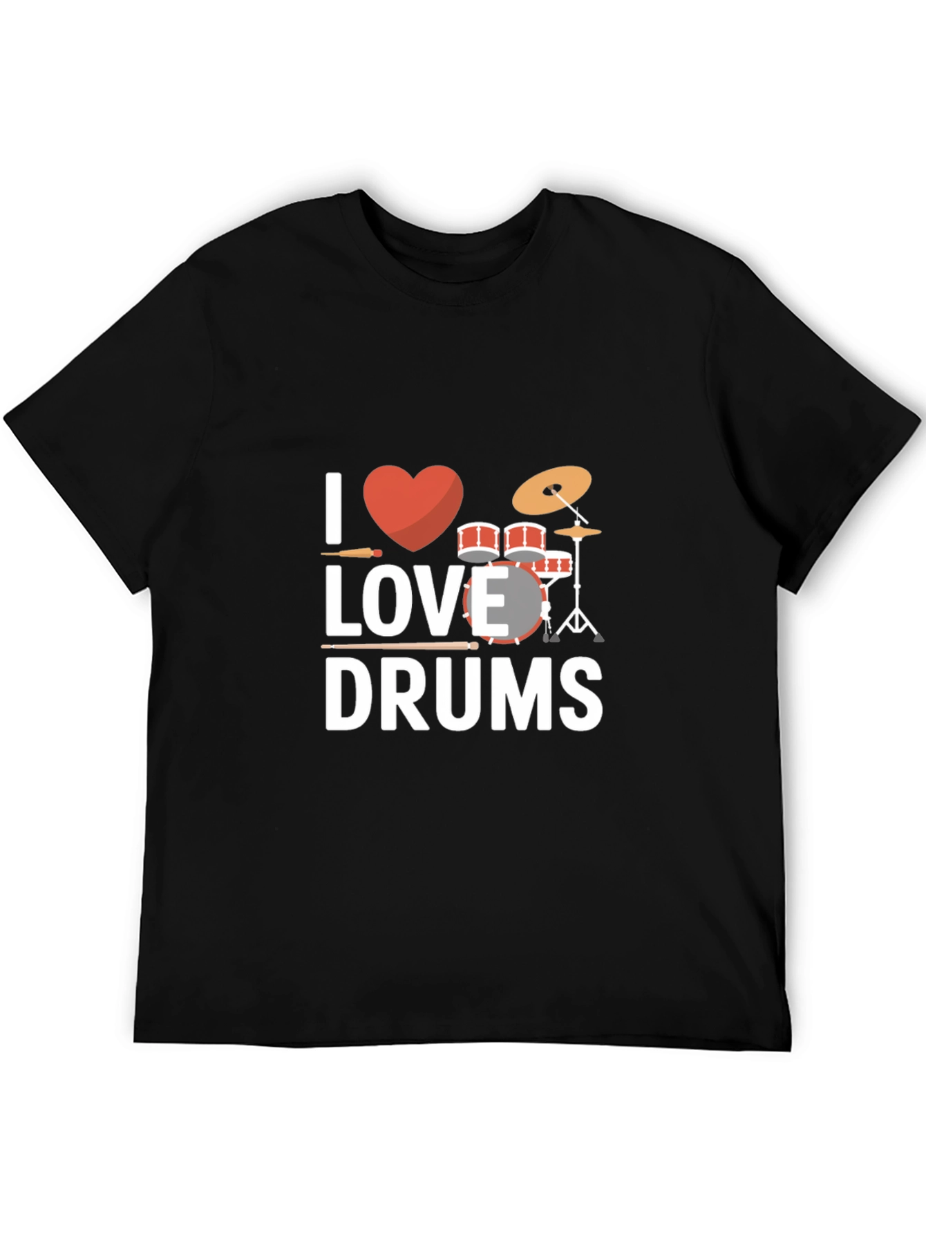 Black I Love Drums T-Shirt - Musician Tee view 5