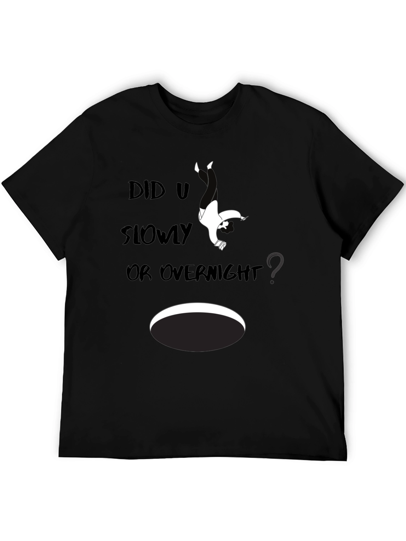 Black Humorous 'Did U Slowly Or Overnight' Graphic Tee view 5