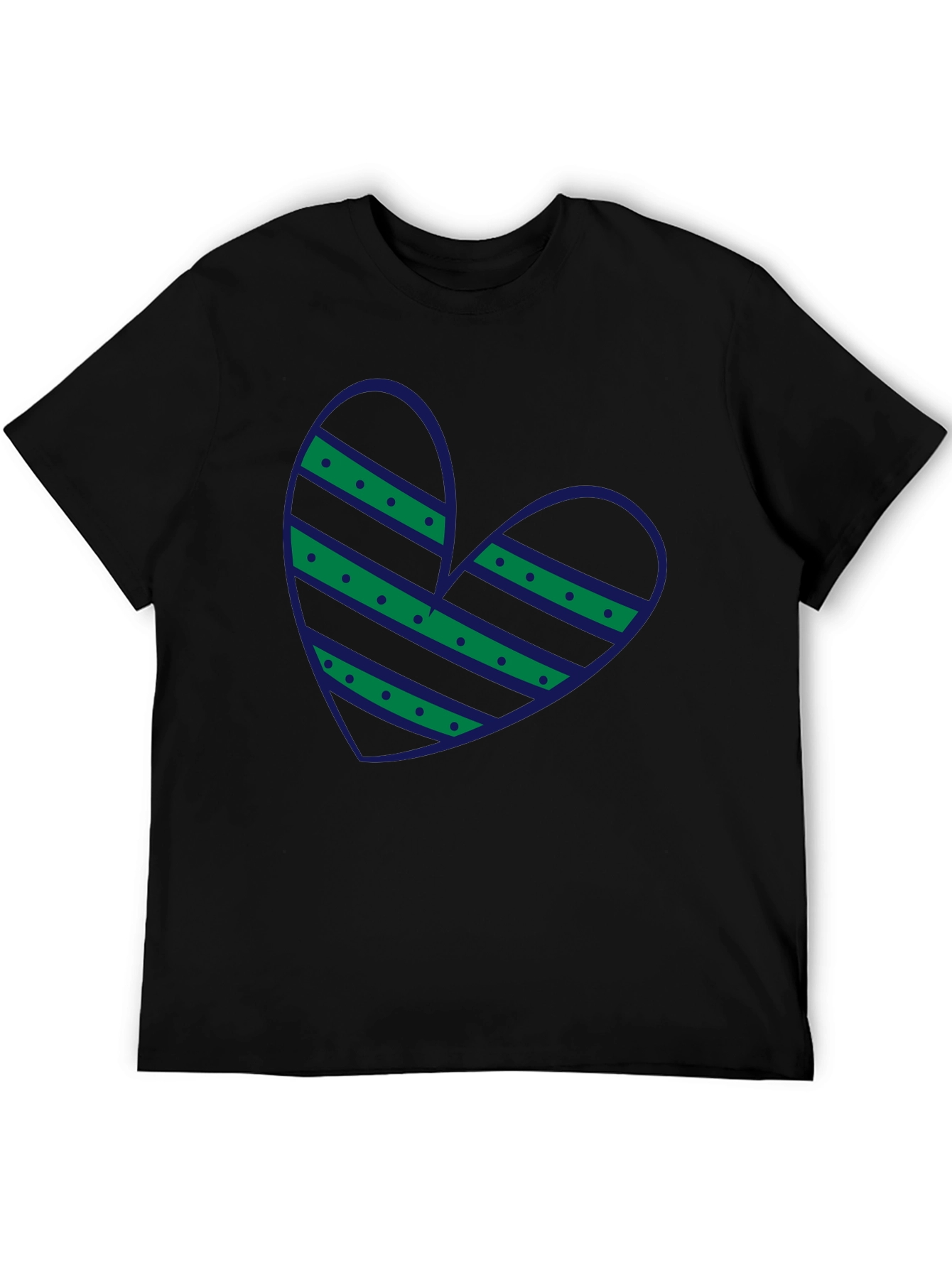 Black Striped Heart Graphic Tee - Casual Black T-Shirt view 5