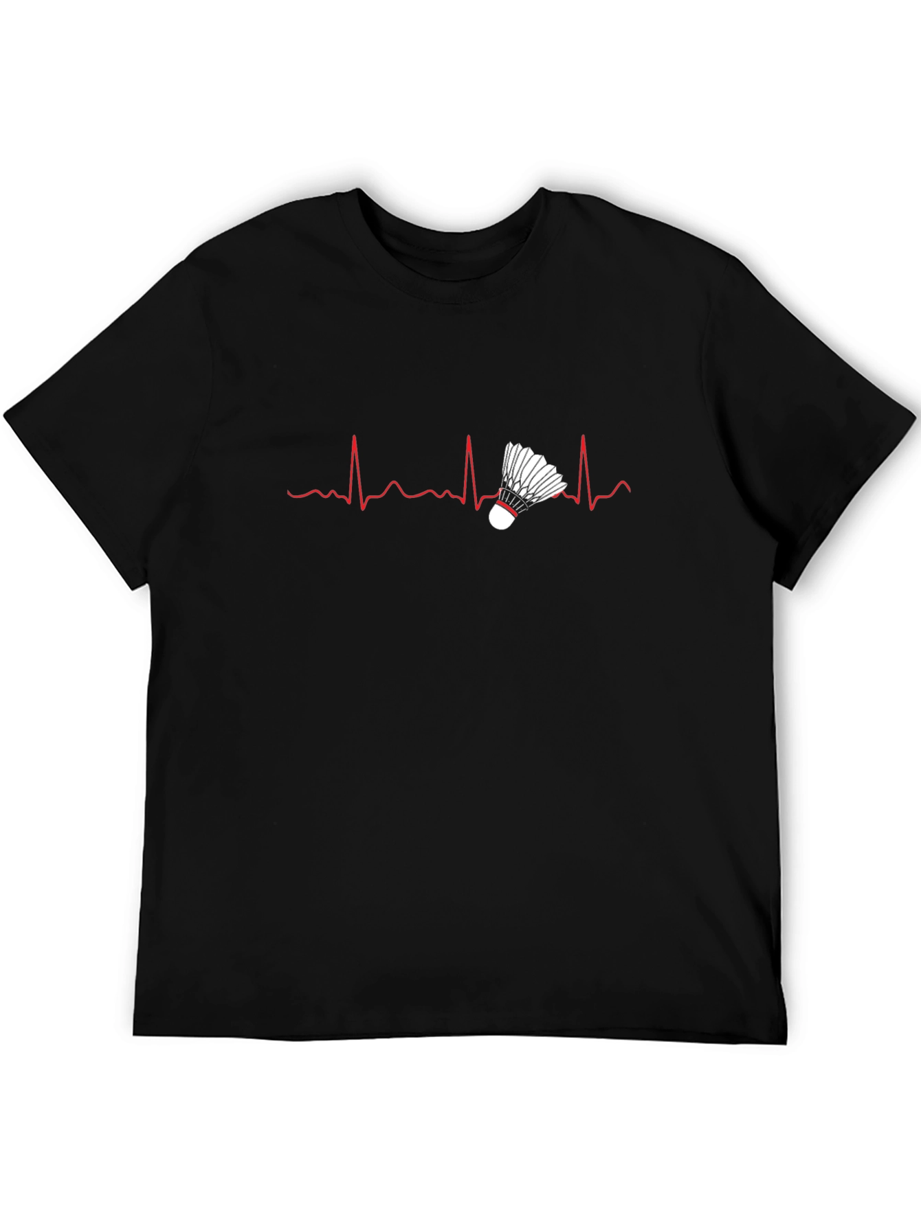 Black Badminton Heartbeat T-Shirt - Sports Tee view 5