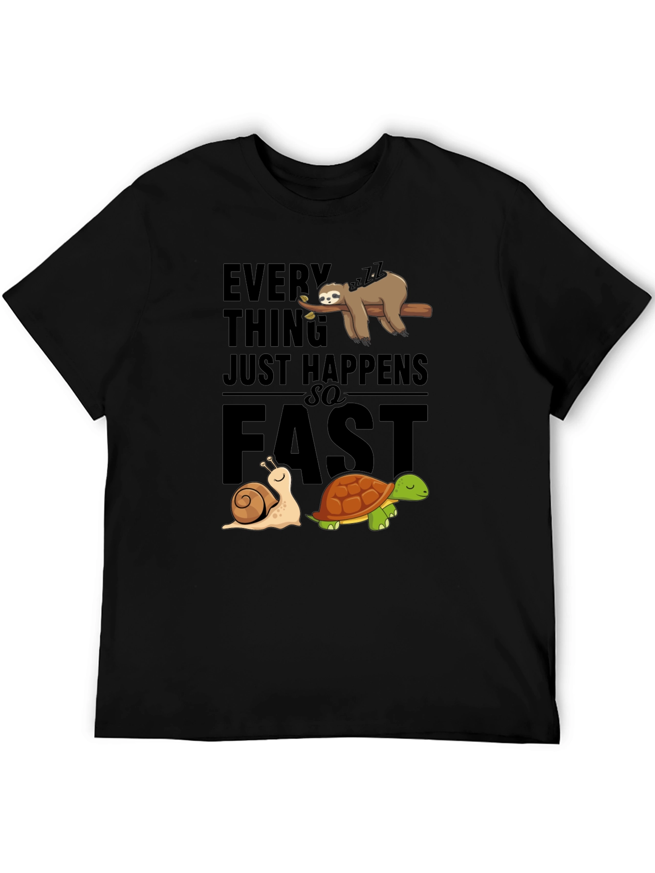 Black Funny Sloth Snail Turtle Graphic T-Shirt view 5
