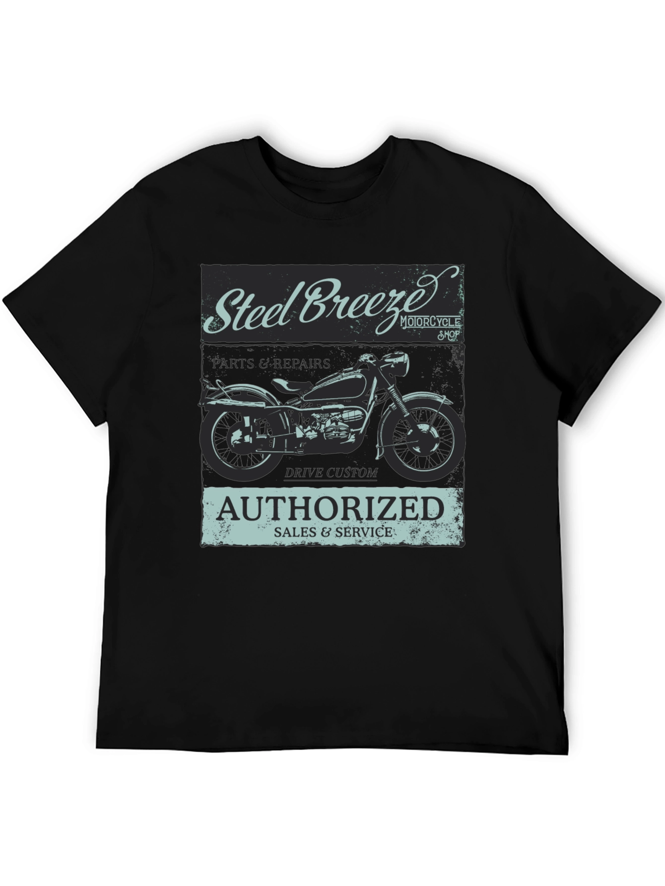 Black Steel Breeze Motorcycle T-Shirt - Vintage Style view 5