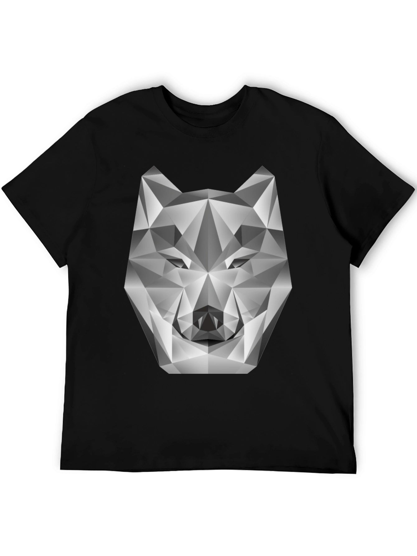 Black Geometric Wolf Head Graphic Tee - Modern Style view 5