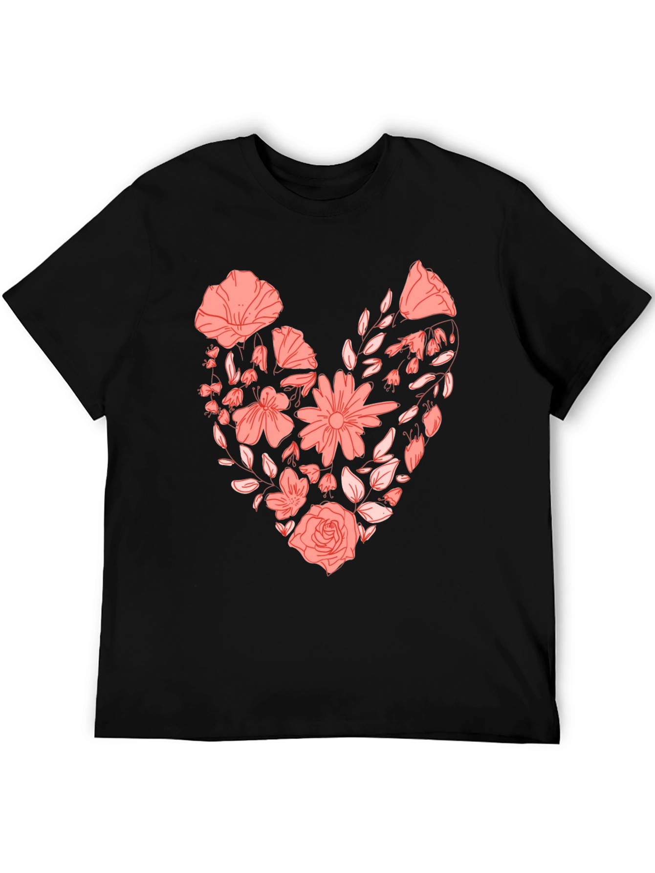Black Floral Heart Graphic Tee - Black view 5