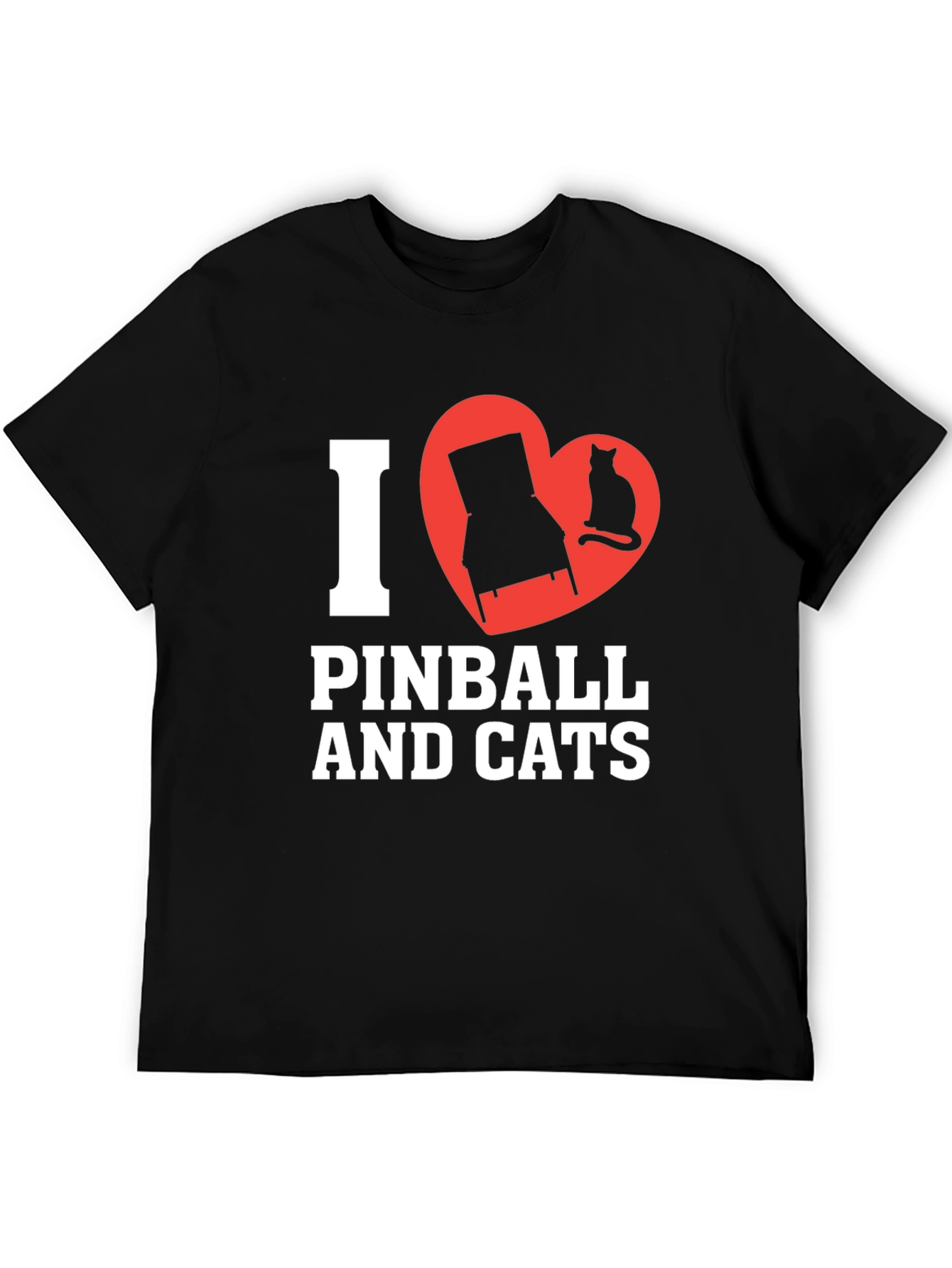 Black I Love Pinball and Cats Graphic T-Shirt view 5