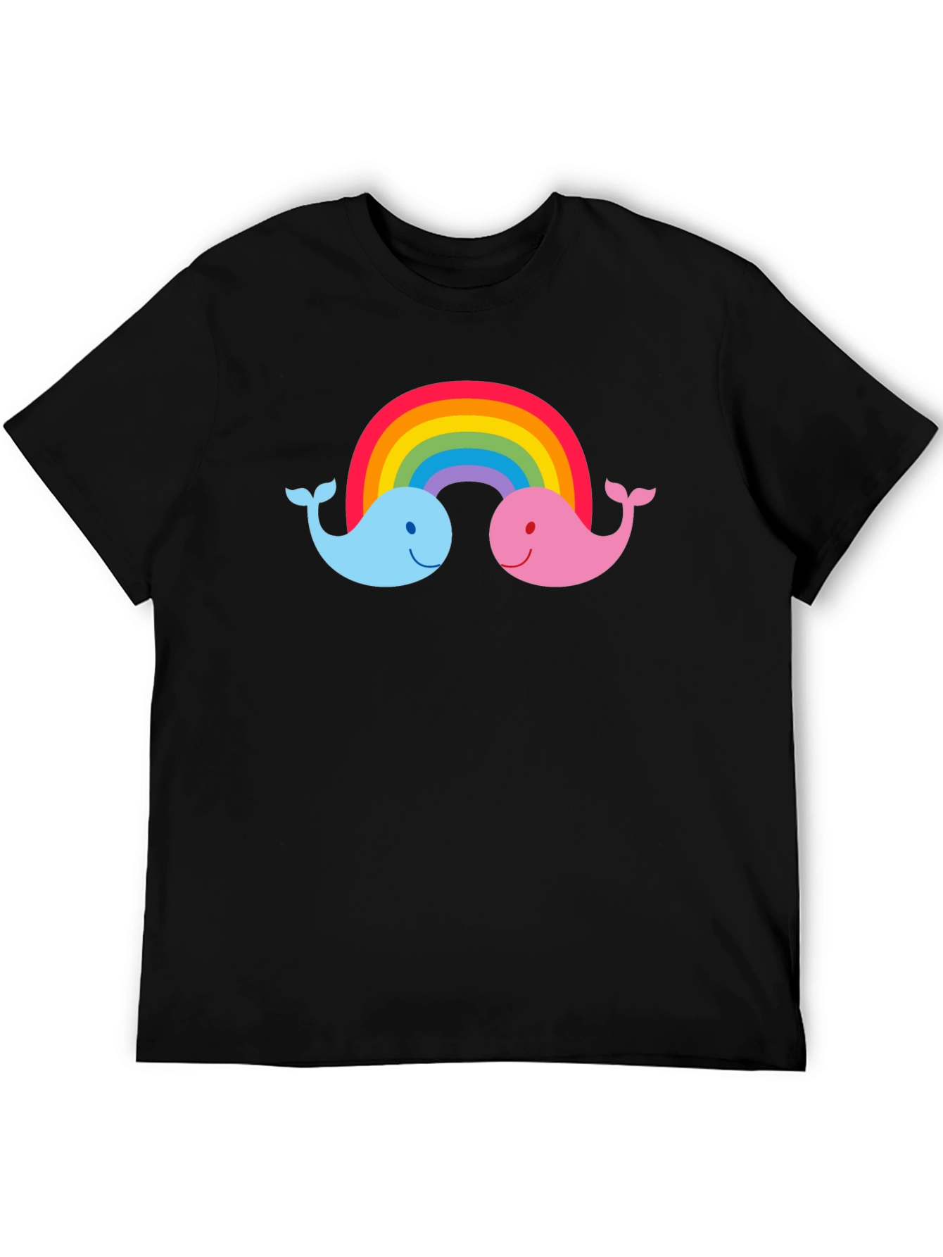 Black Rainbow Whale Graphic Tee - Black Cotton T-Shirt view 5