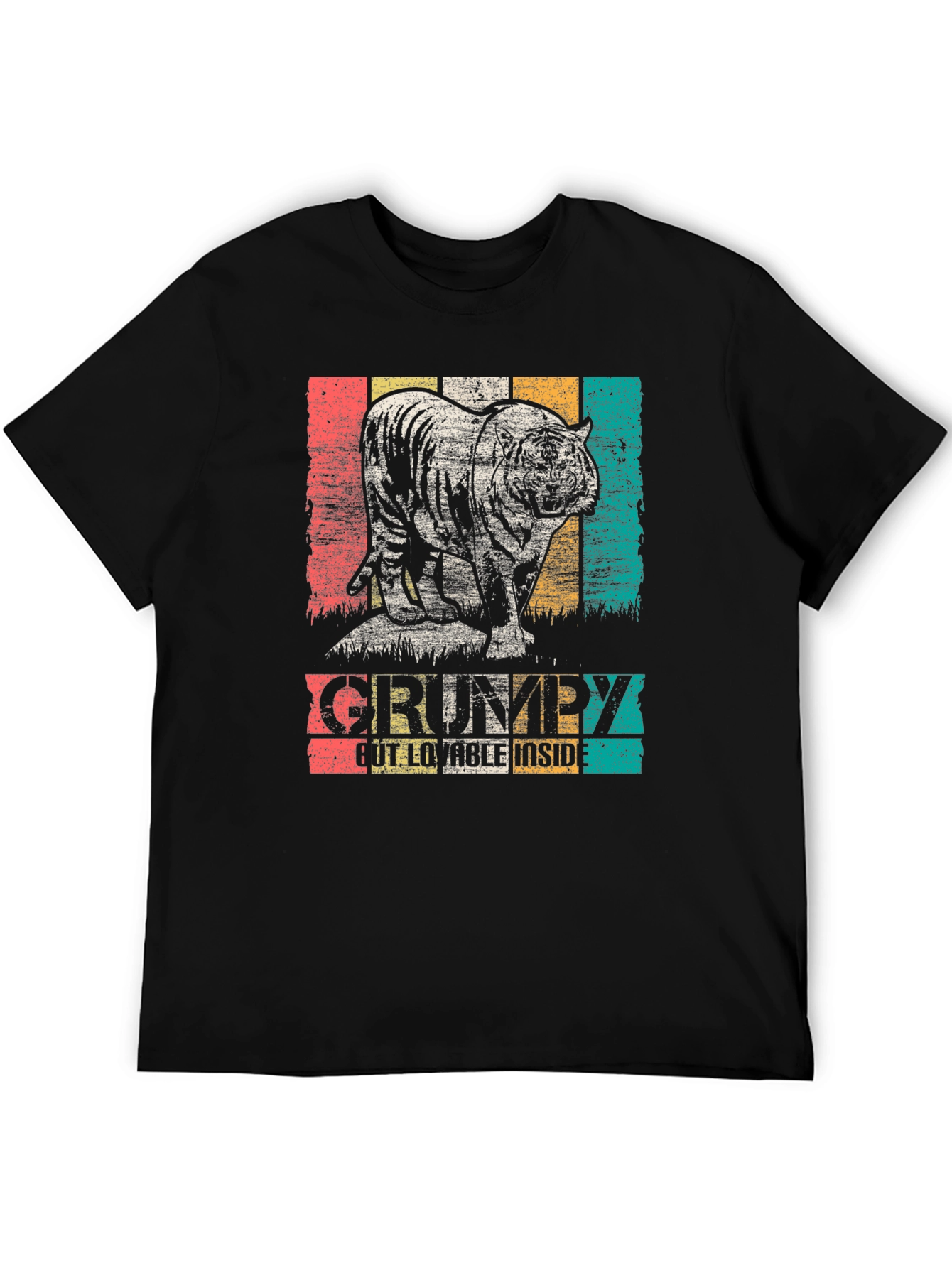 Black Grumpy Tiger Graphic Tee - Black Cotton T-Shirt view 5