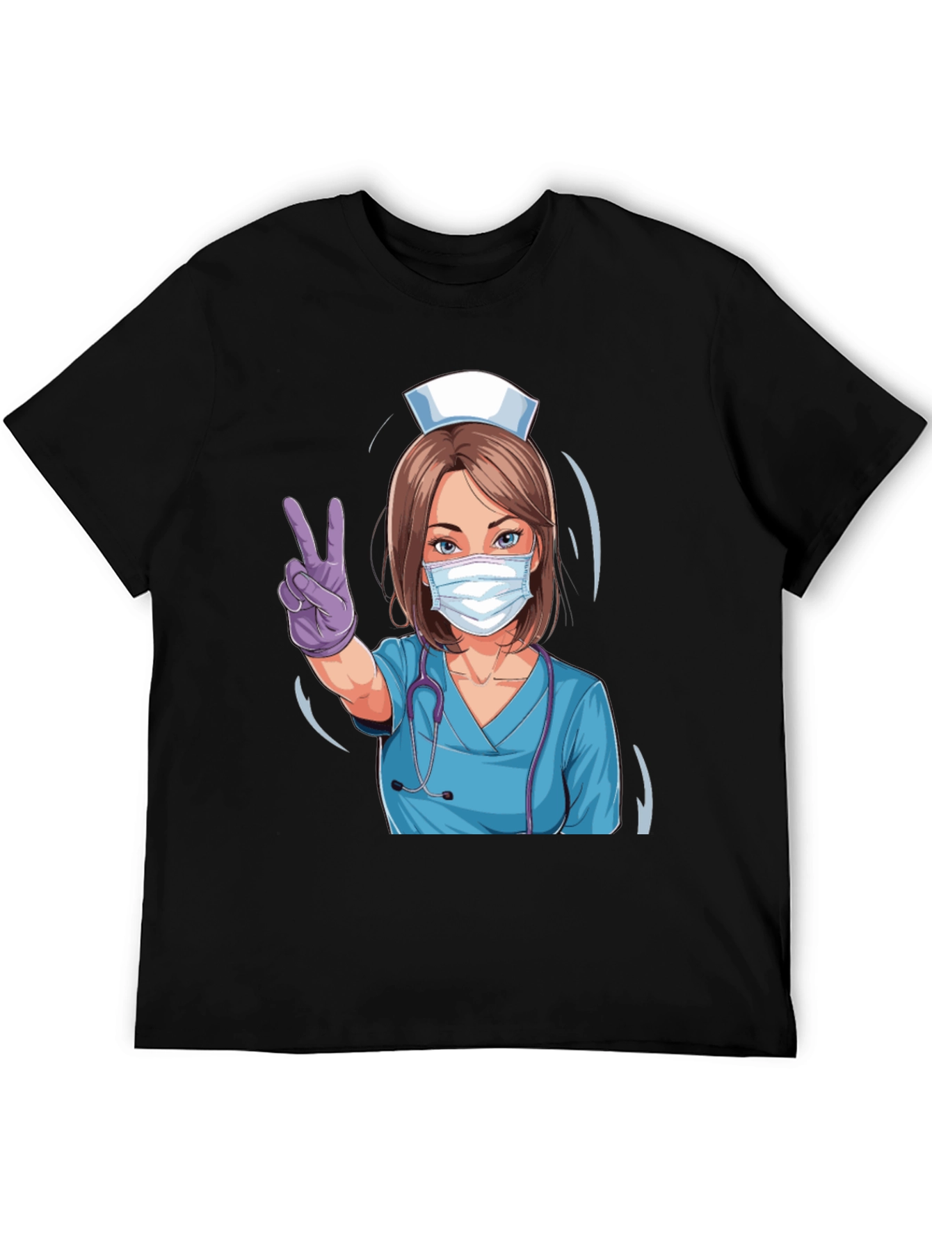 Black Nurse Victory Sign Black T-Shirt view 5