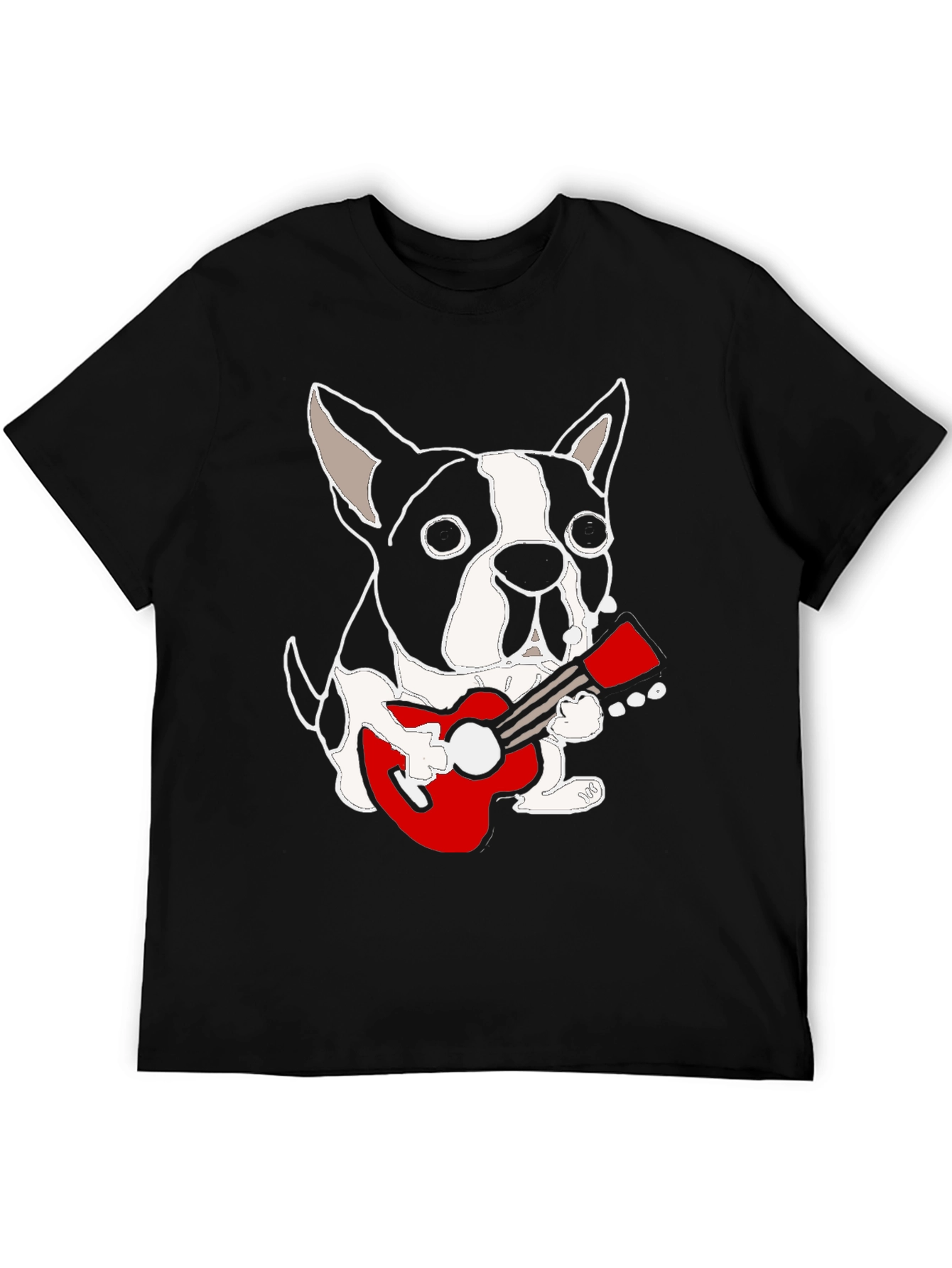 Black Dog Playing Guitar Graphic Tee - Black Cotton Casual T-Shirt view 5