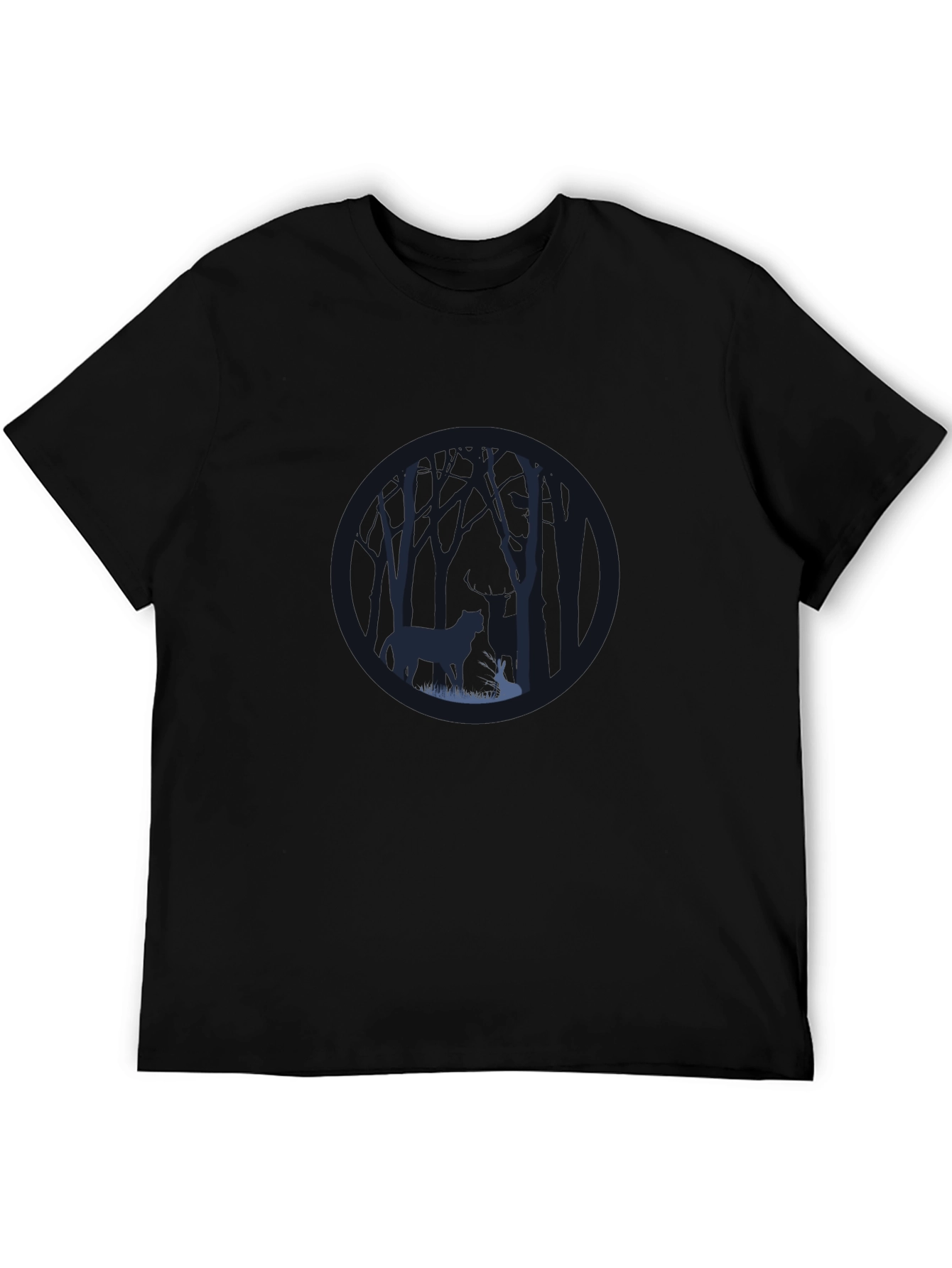 Black Men's Black Graphic Tee: Forest Encounter view 5