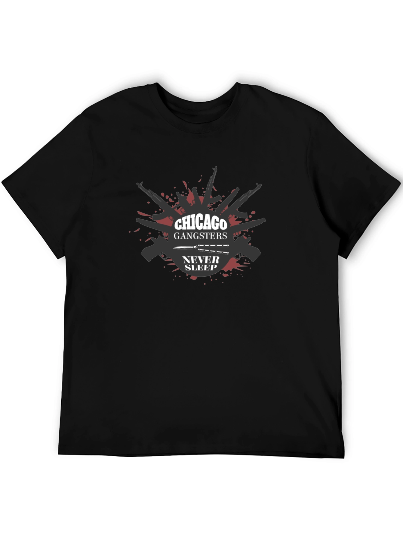 Black Chicago Gangsters Never Sleep Graphic T-Shirt view 5
