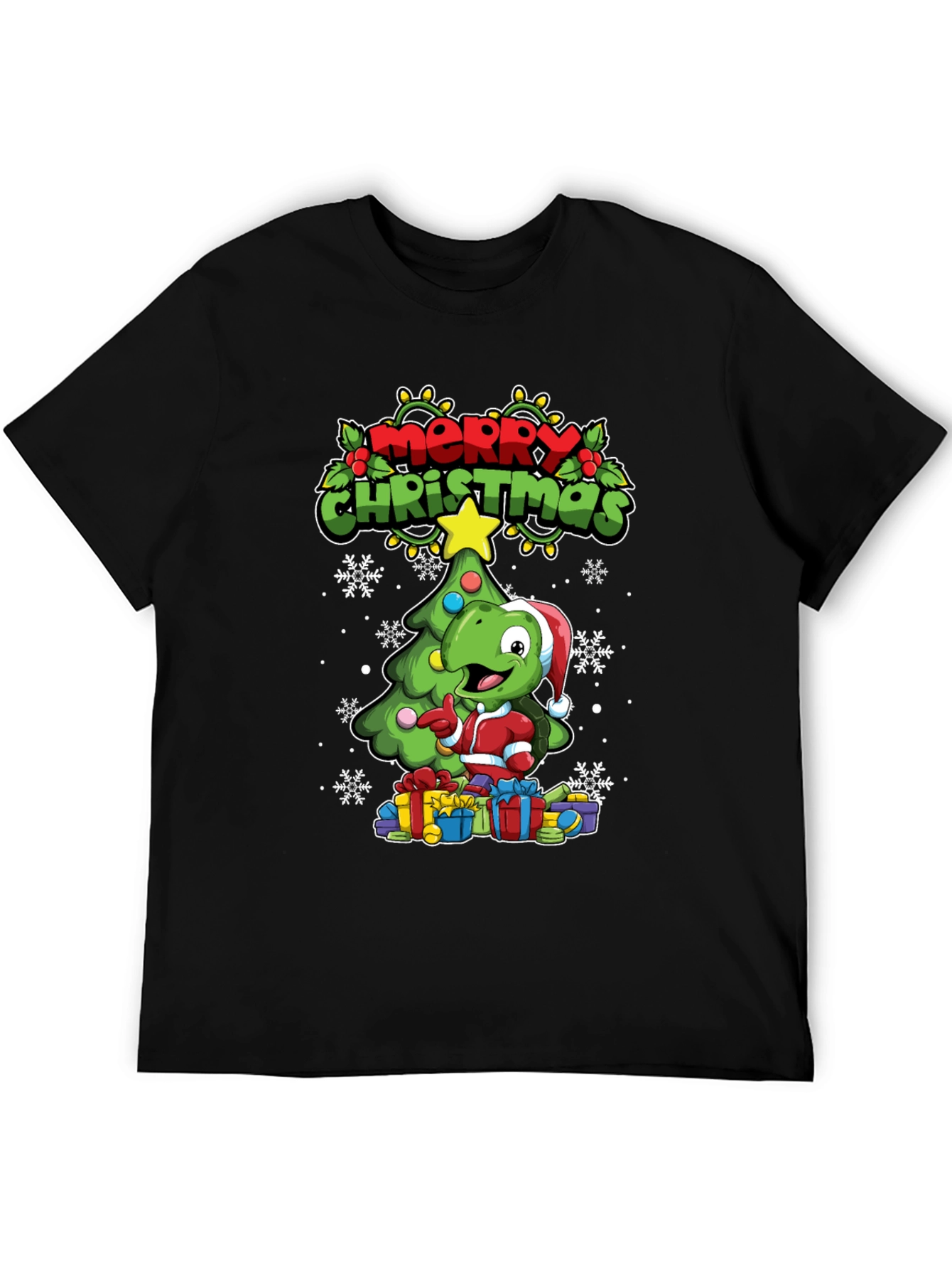 Black Festive Dino Christmas T-Shirt view 5