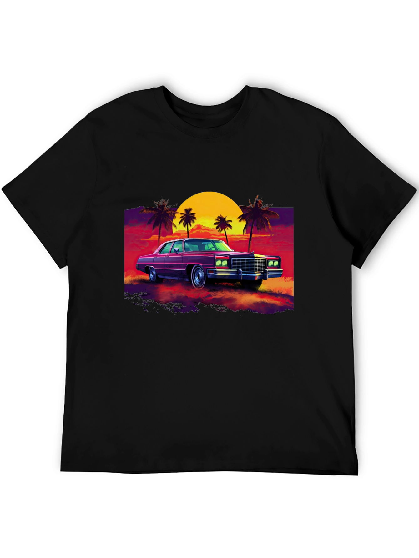 Black Retro Car & Sunset Graphic Tee view 5