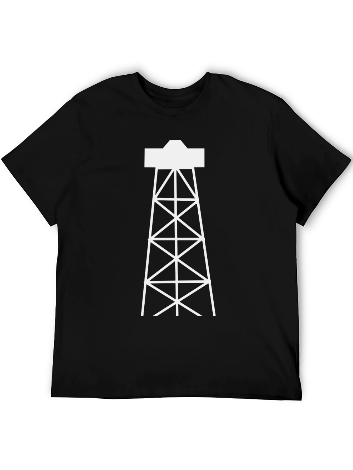 Black Oil Rig Derrick Graphic Tee - Black Cotton T-Shirt view 5