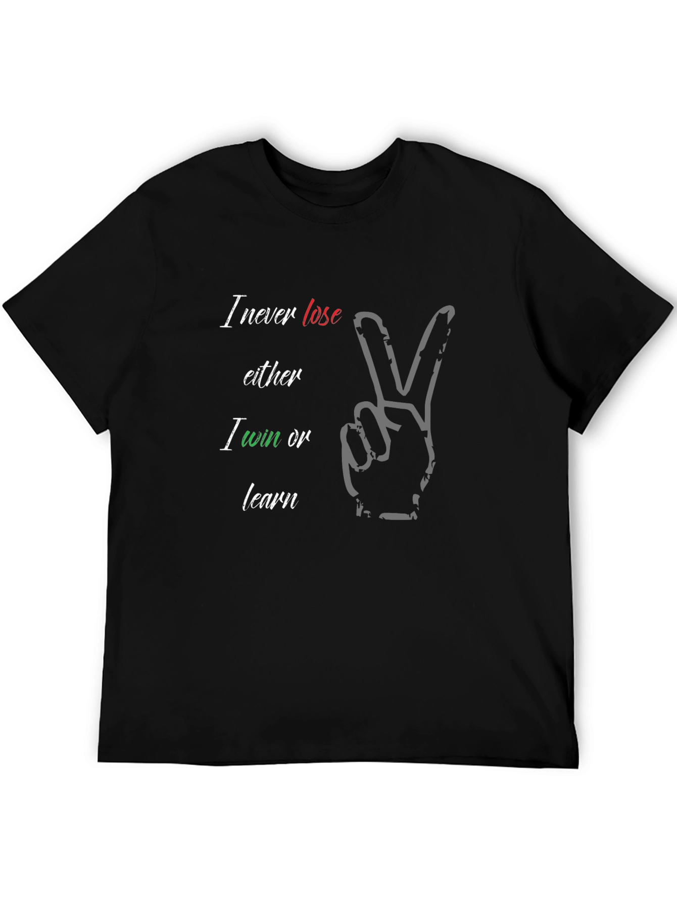 Black Motivational Black Graphic T-Shirt: Win or Learn view 5