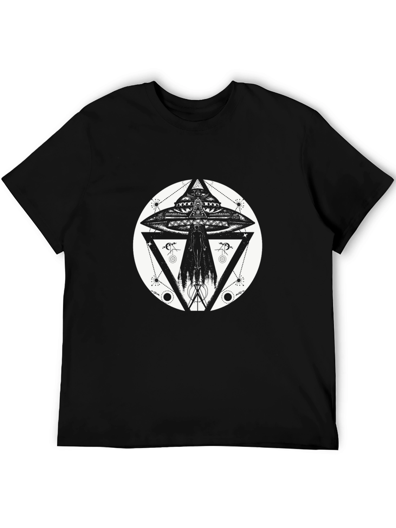 Black UFO Geometric Print Black T-Shirt view 5