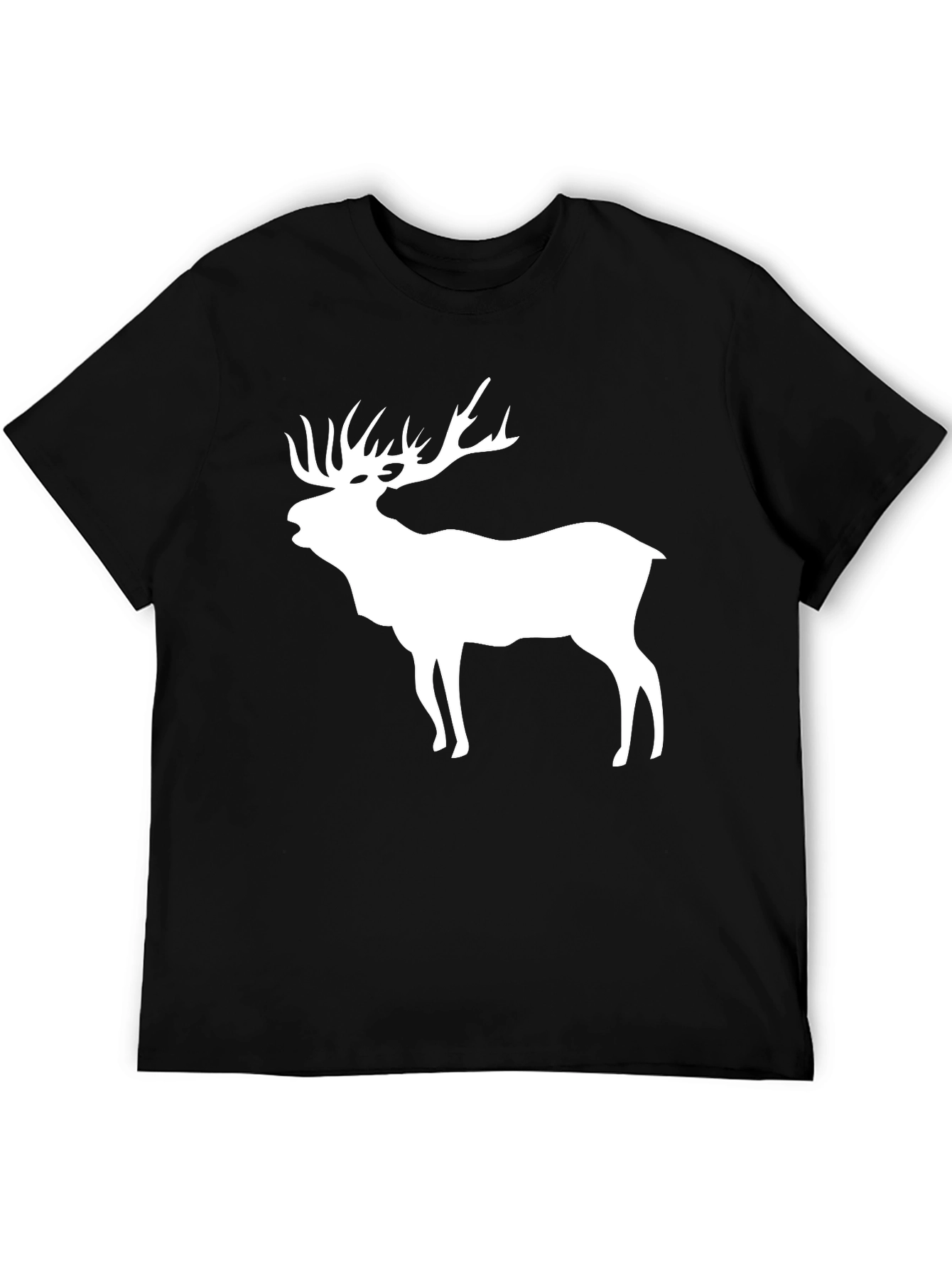 Black Men's Black T-Shirt with White Elk Silhouette view 5