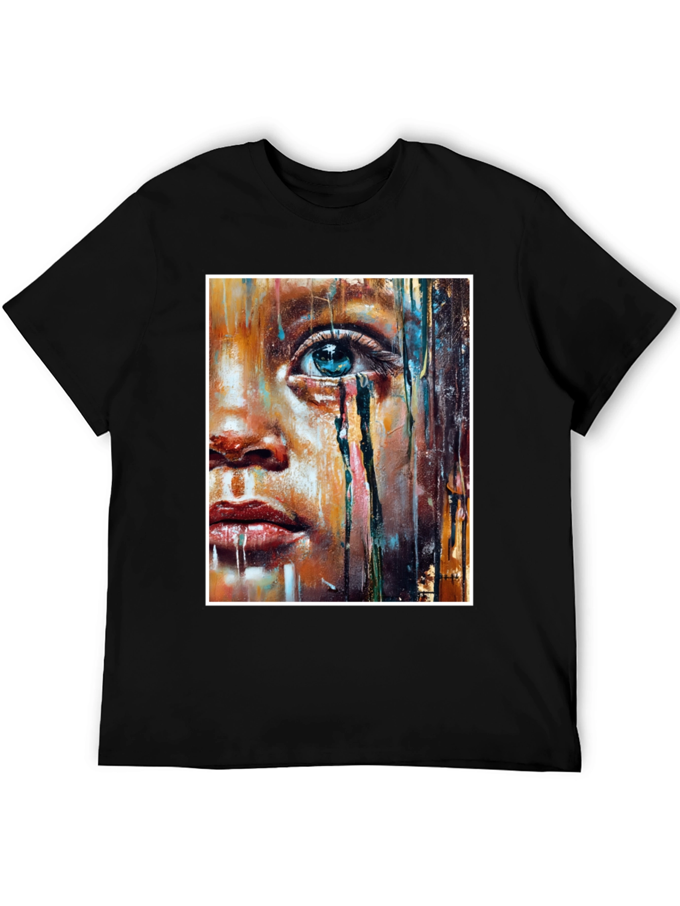 Black Artistic Teary Eye Graphic Black T-Shirt view 5