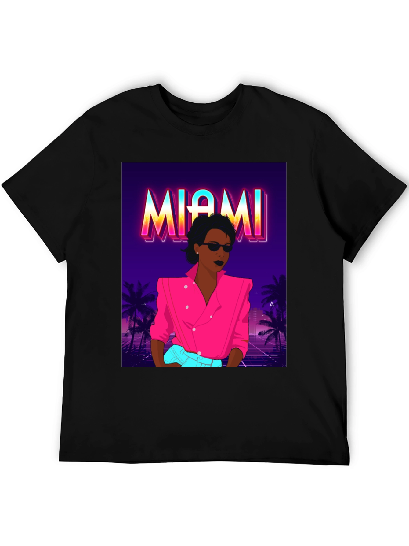 Black Miami Vice Style Graphic T-Shirt - Retro Design view 5