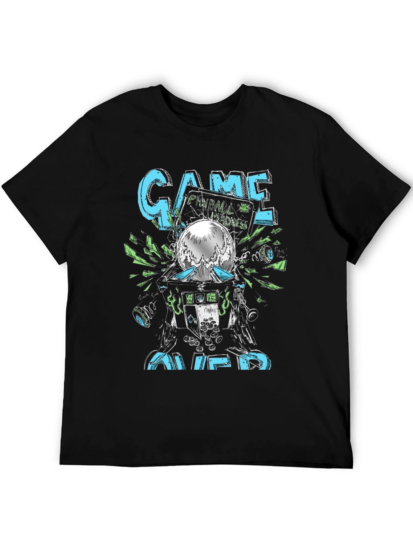 Black Game Over Pinball Graphic Tee - Black Cotton T-Shirt view 5