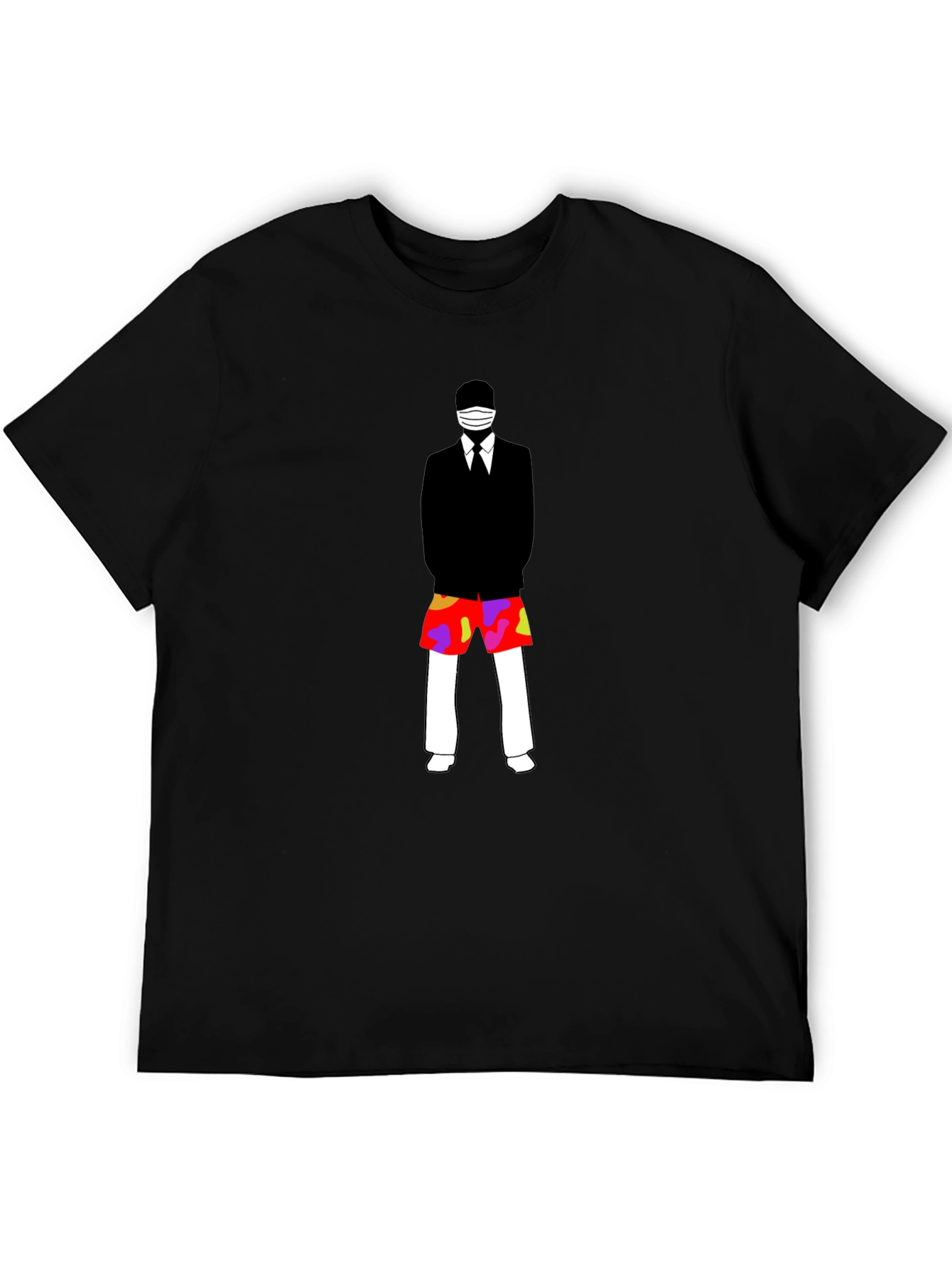 Black Masked Suit Man Summer Shorts Graphic T-Shirt view 5