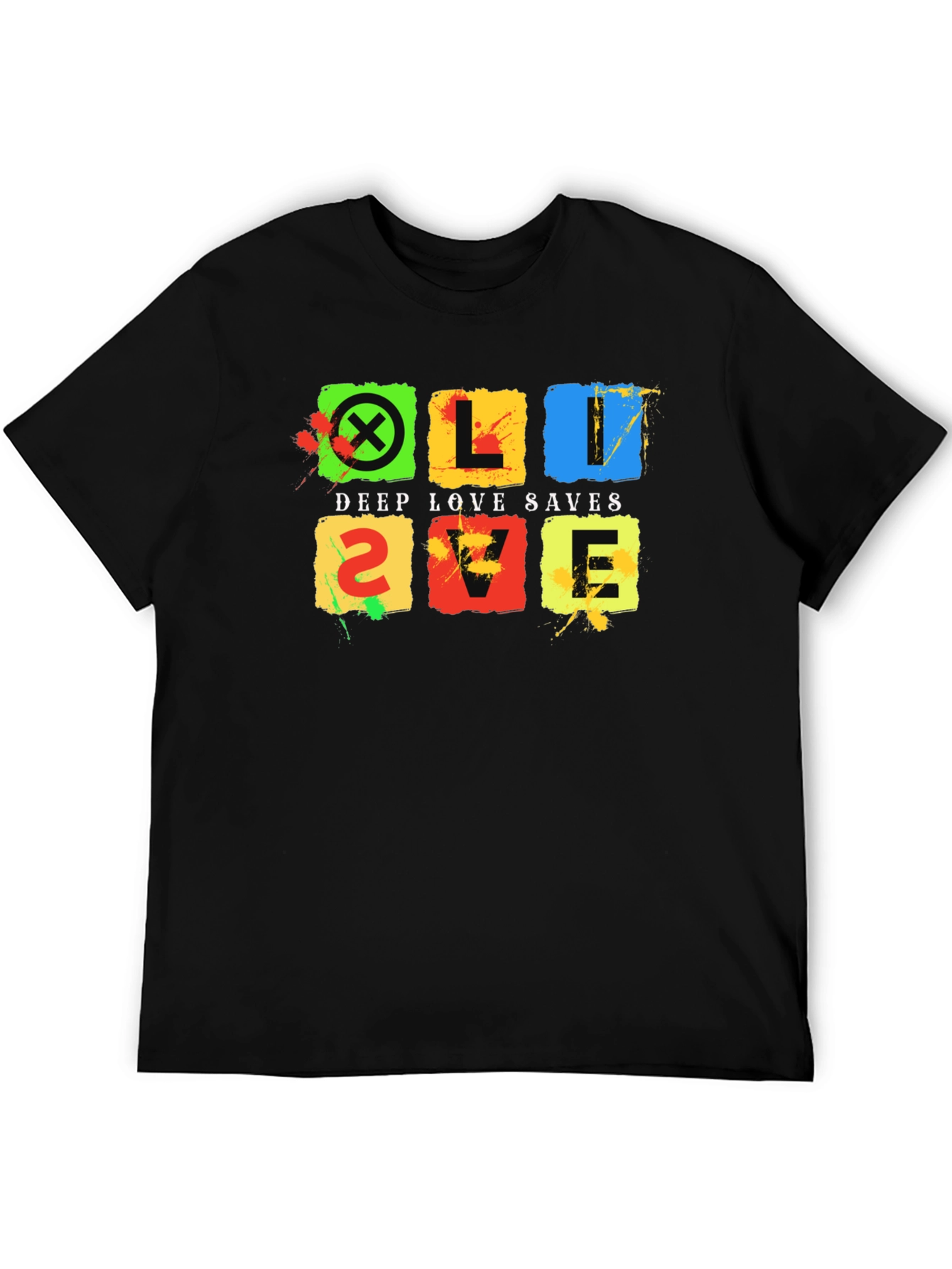 Black Deep Love Saves Black T-Shirt - Colorful Graphic Design view 5
