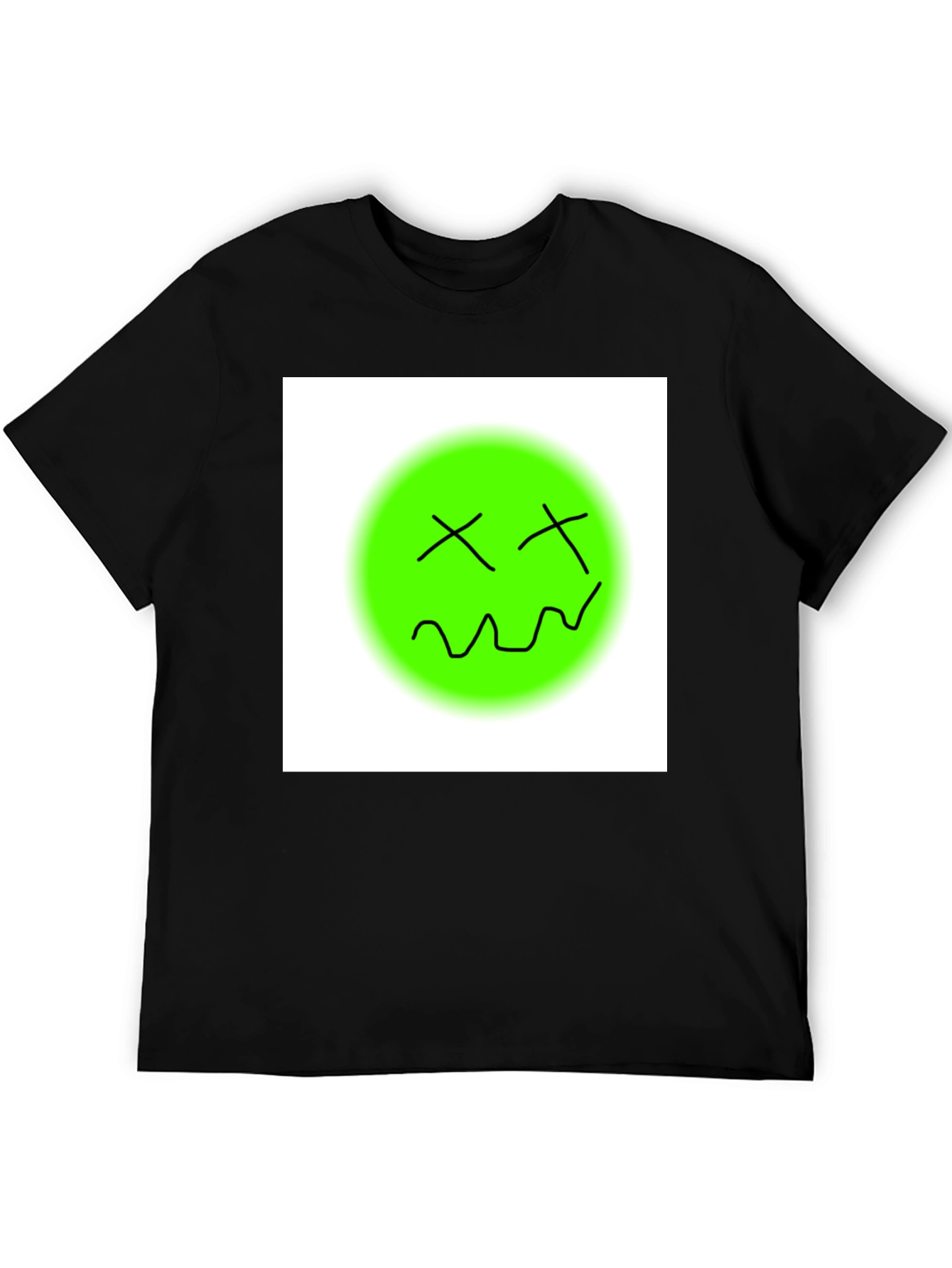 Black Unique Graphic Tee - Green Smiley Face T-Shirt view 5