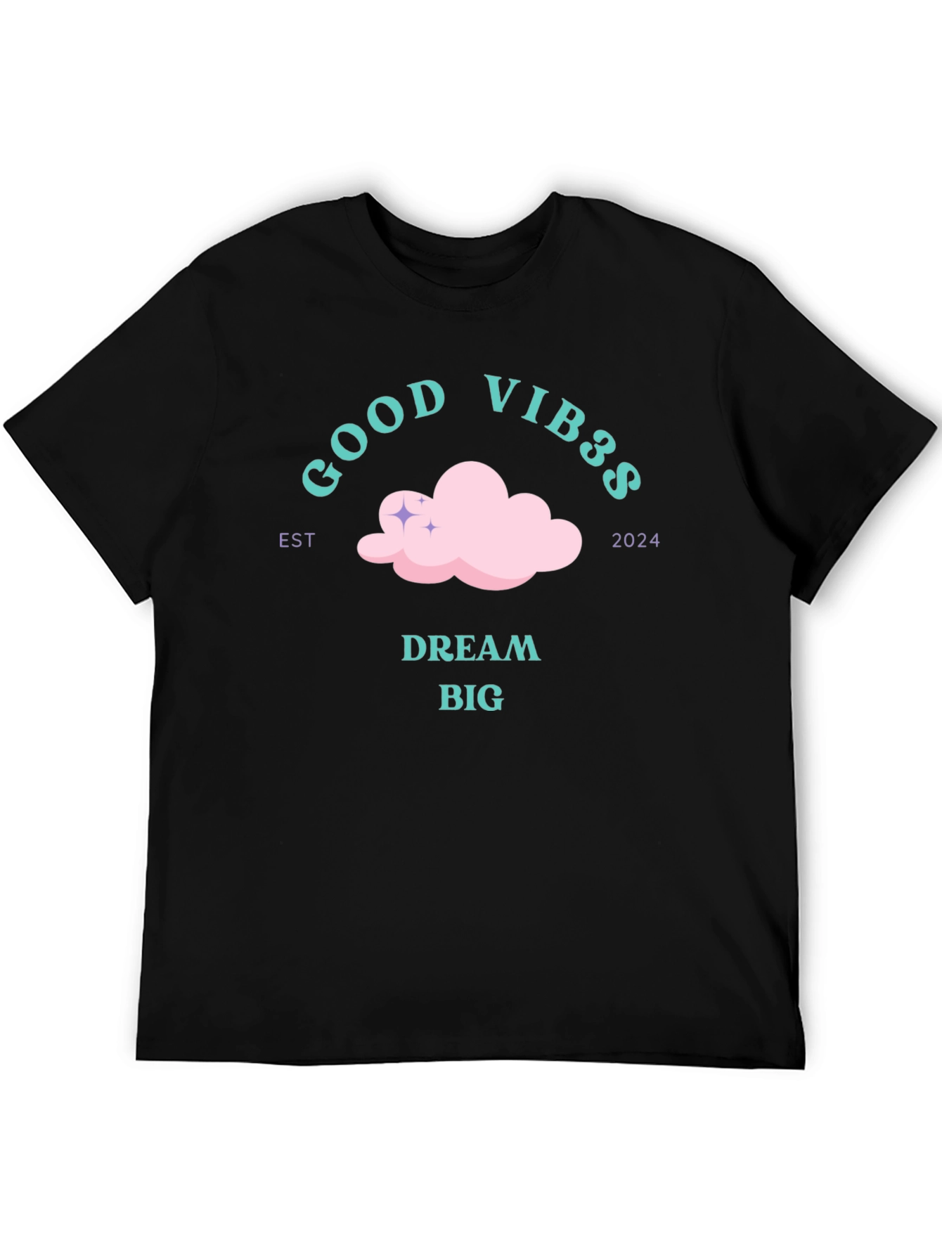 Black Good Vibes Dream Big Black T-Shirt view 5