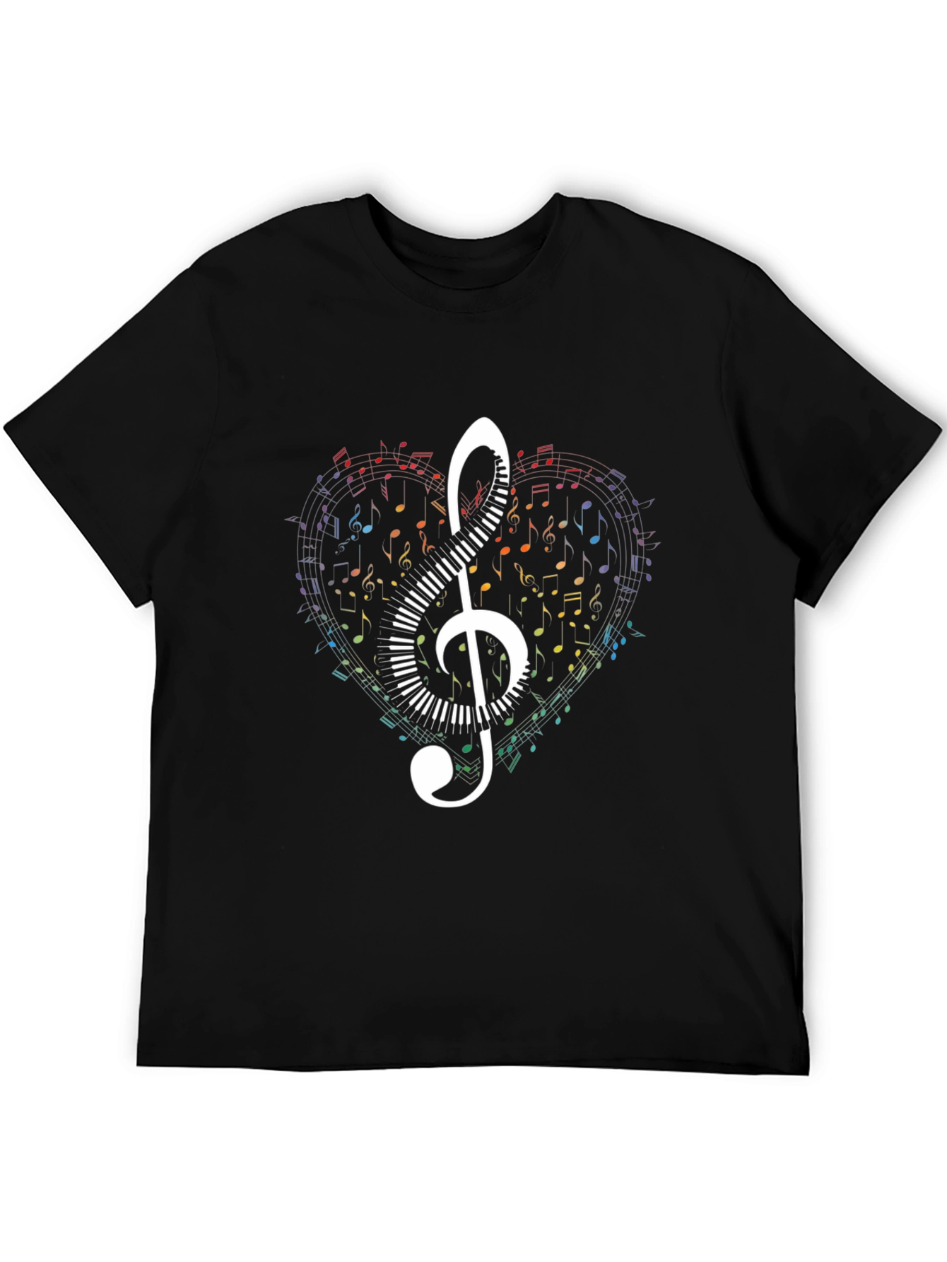 Black Music Heart T-Shirt - Treble Clef & Piano Keys Design view 5