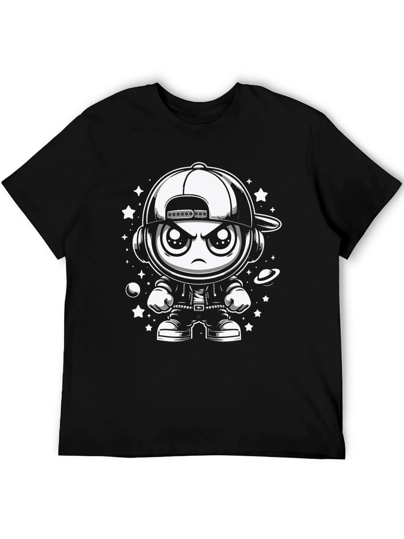Black Cool Cartoon Character Graphic Tee view 5