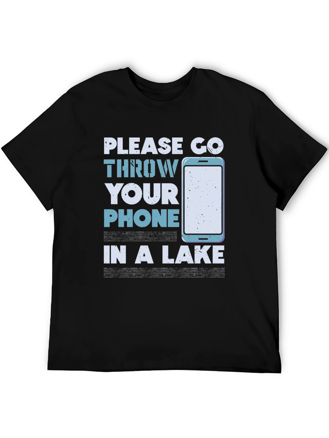 Black Humorous "Throw Your Phone in a Lake" Graphic Tee view 5