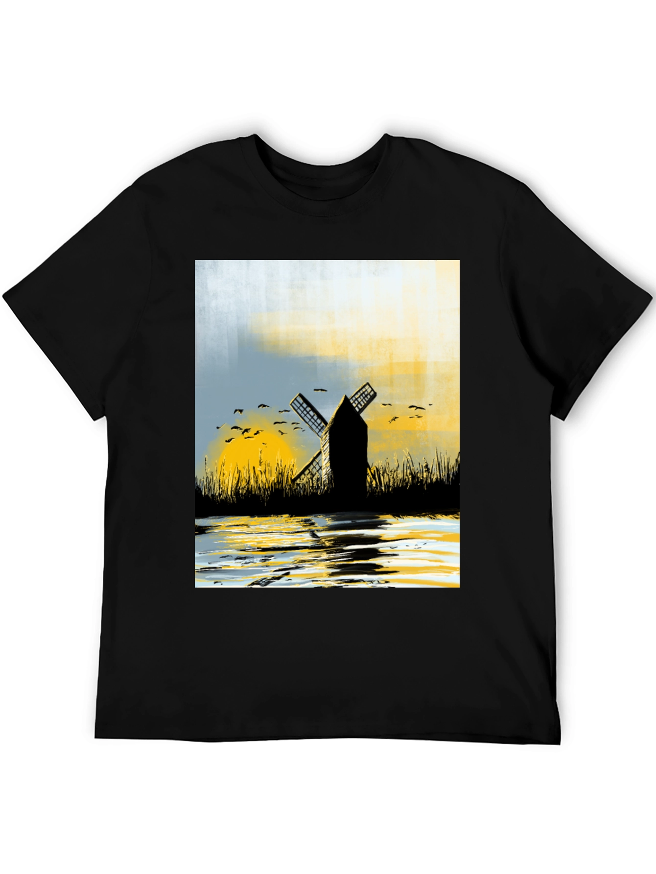Black Windmill Graphic Tee - Artistic Black T-Shirt view 5