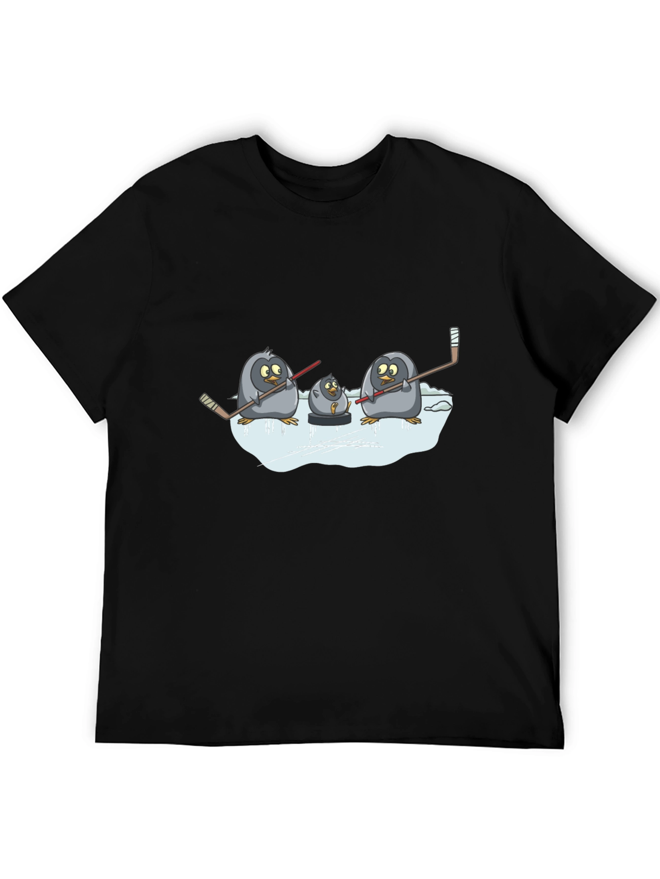 Black Penguin Hockey T-Shirt - Black Cotton Tee view 5