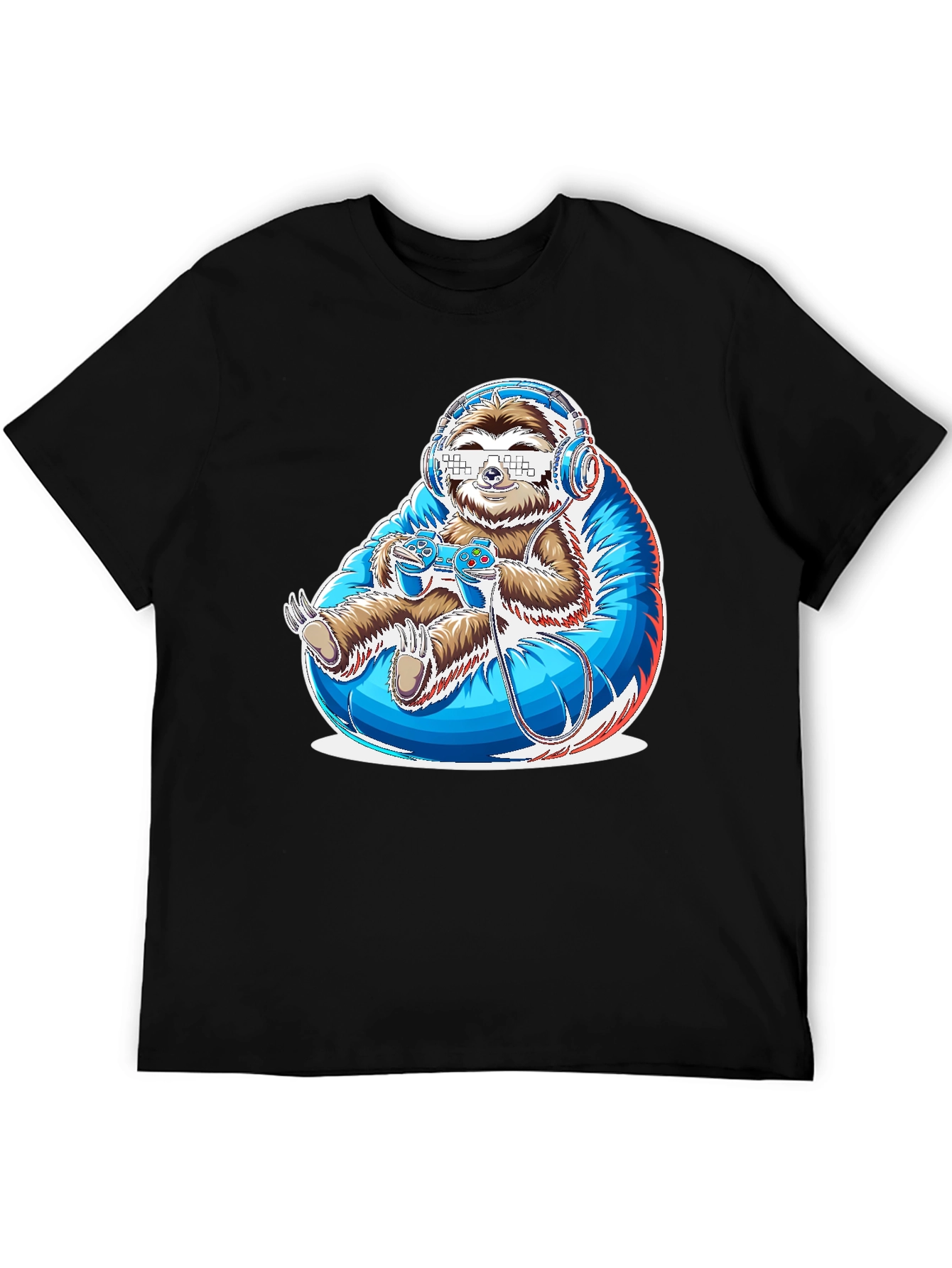 Black Gamer Sloth Graphic Tee - Funny Cool Relaxed Style view 5