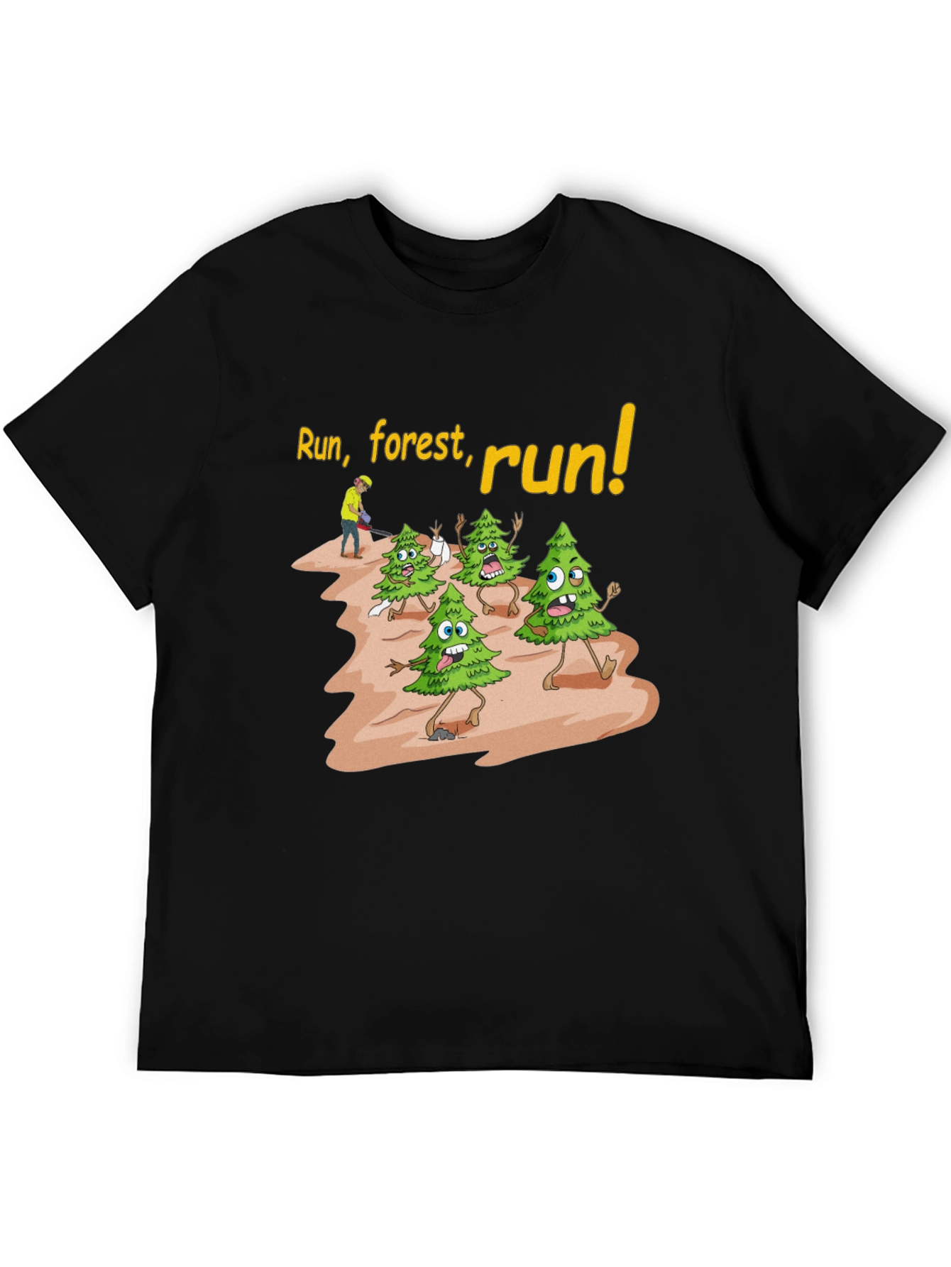 Black Run Forest Run T-Shirt Funny Cartoon Trees view 5