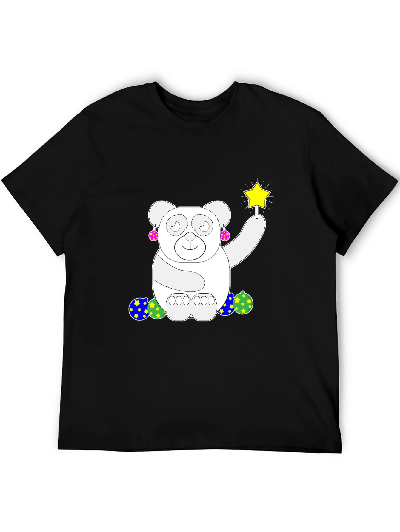 Black Whimsical Bear Graphic Tee - Black Cotton Comfort view 5