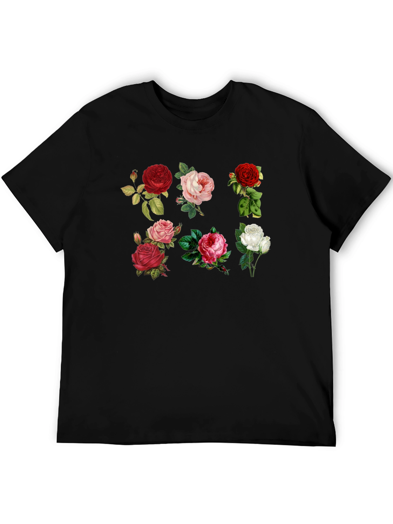 Black Floral Roses Print Black T-Shirt view 5