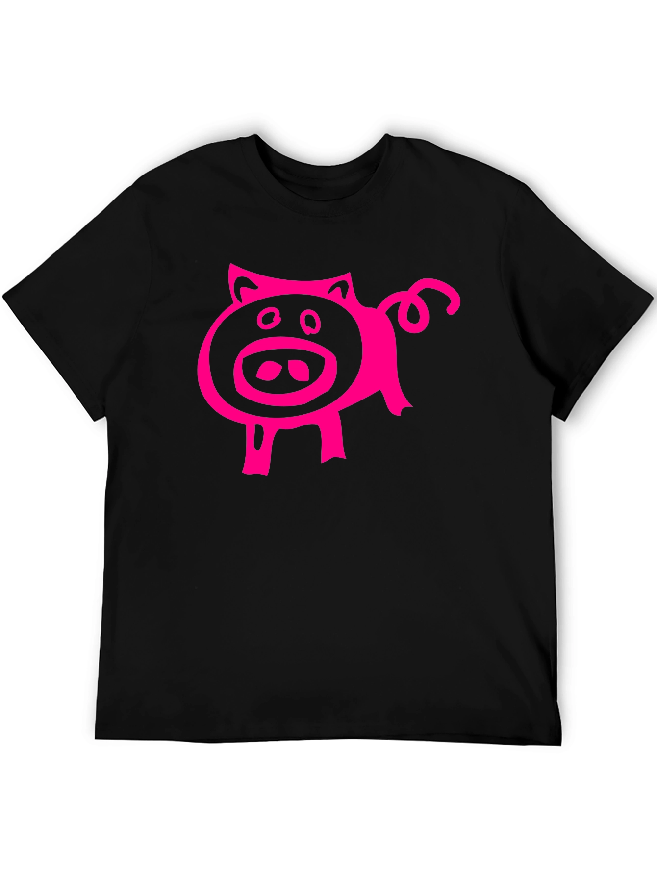 Black Pink Pig Graphic Tee - Black Cotton Blend Casual T-Shirt view 5