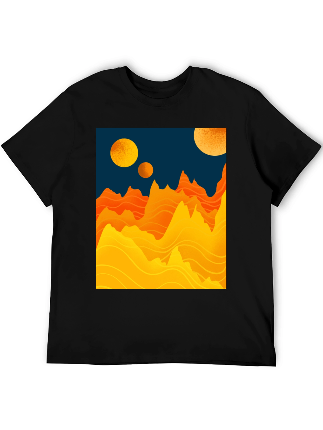 Black Planetary Graphic Tee - Sci-Fi Mountainscape Design view 5