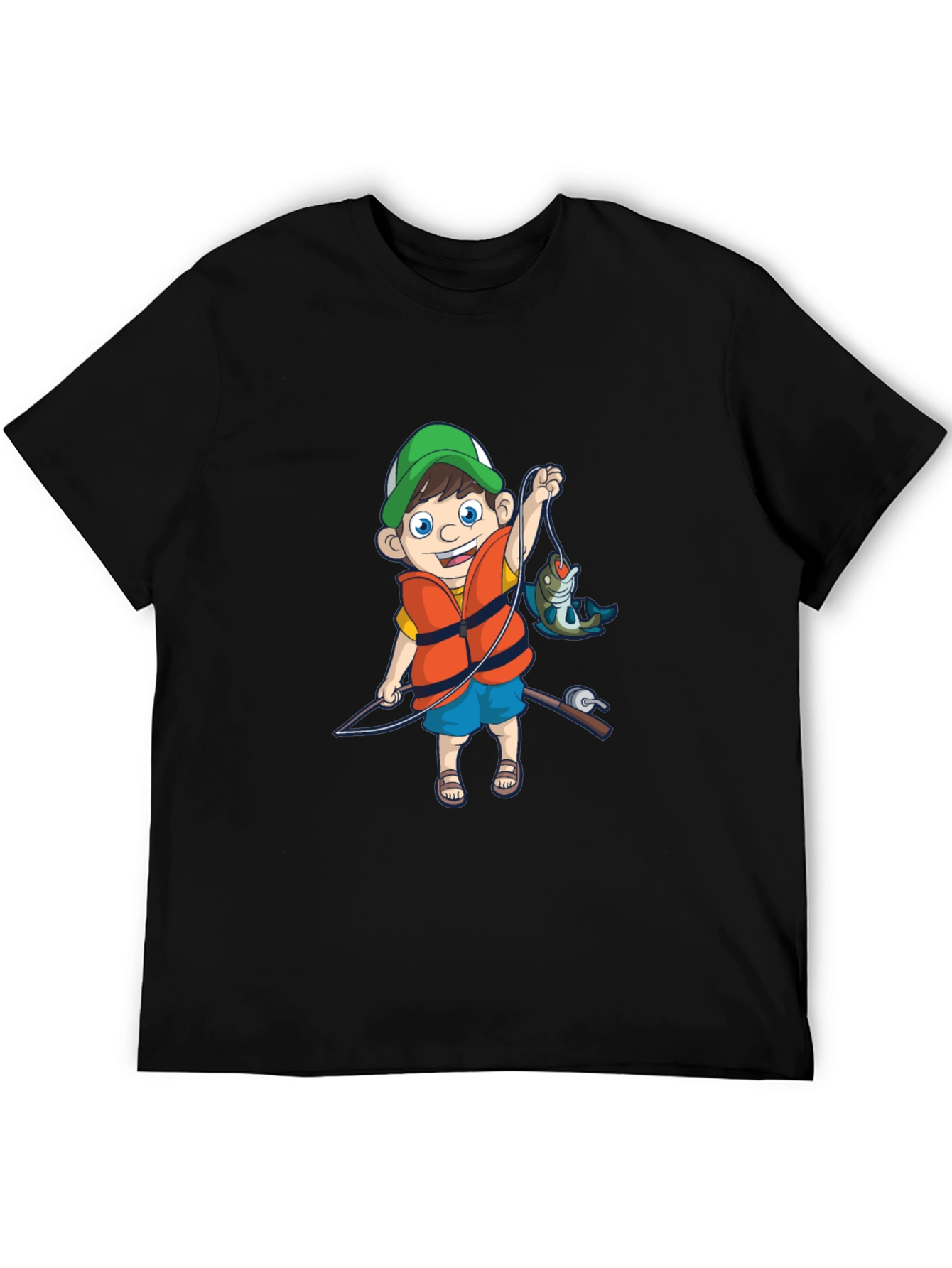 Black Cartoon Fisherman Graphic Tee view 5