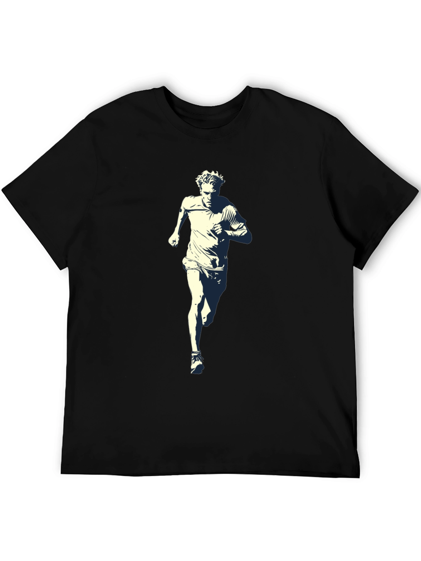 Black Men's Black T-Shirt with Runner Graphic view 5