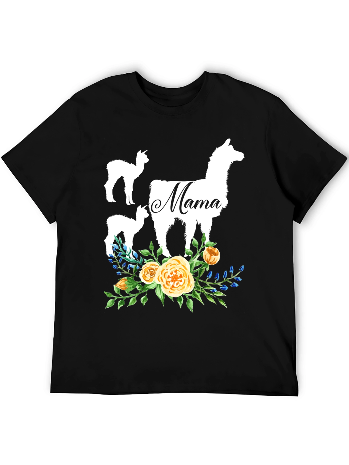 Black Mama Llama Floral T-Shirt Cute Alpaca Mom Tee view 5