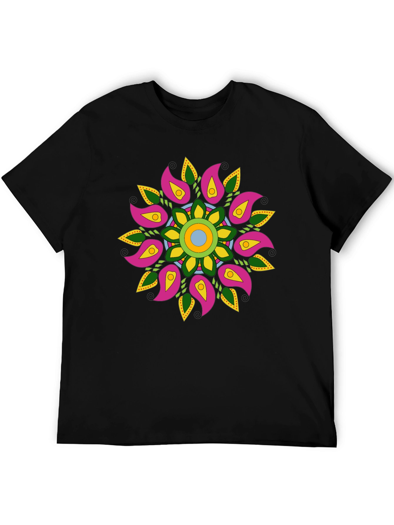 Black Floral Mandala Graphic Black T-Shirt view 5