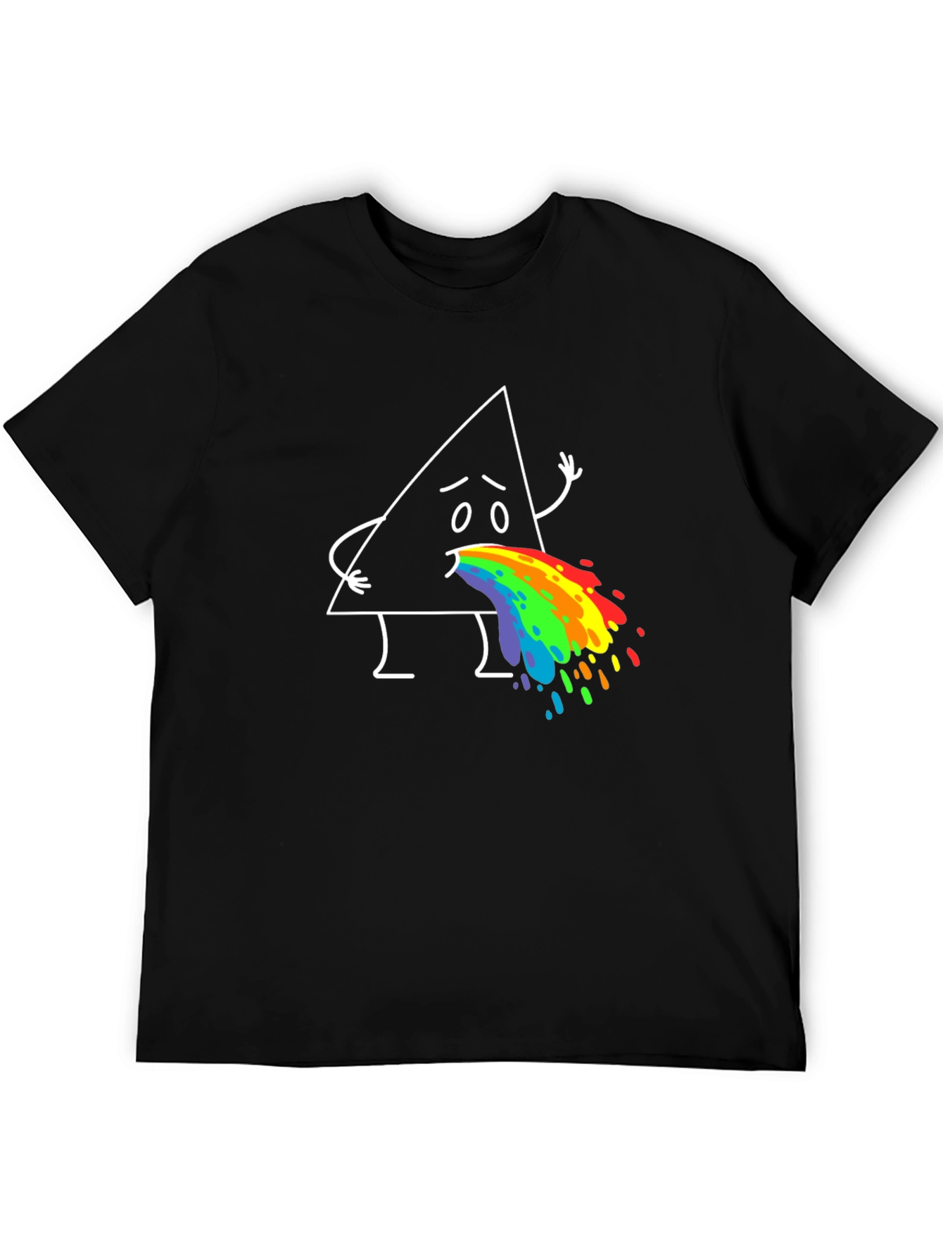 Black Funny Triangle Rainbow Puke Graphic Tee view 5