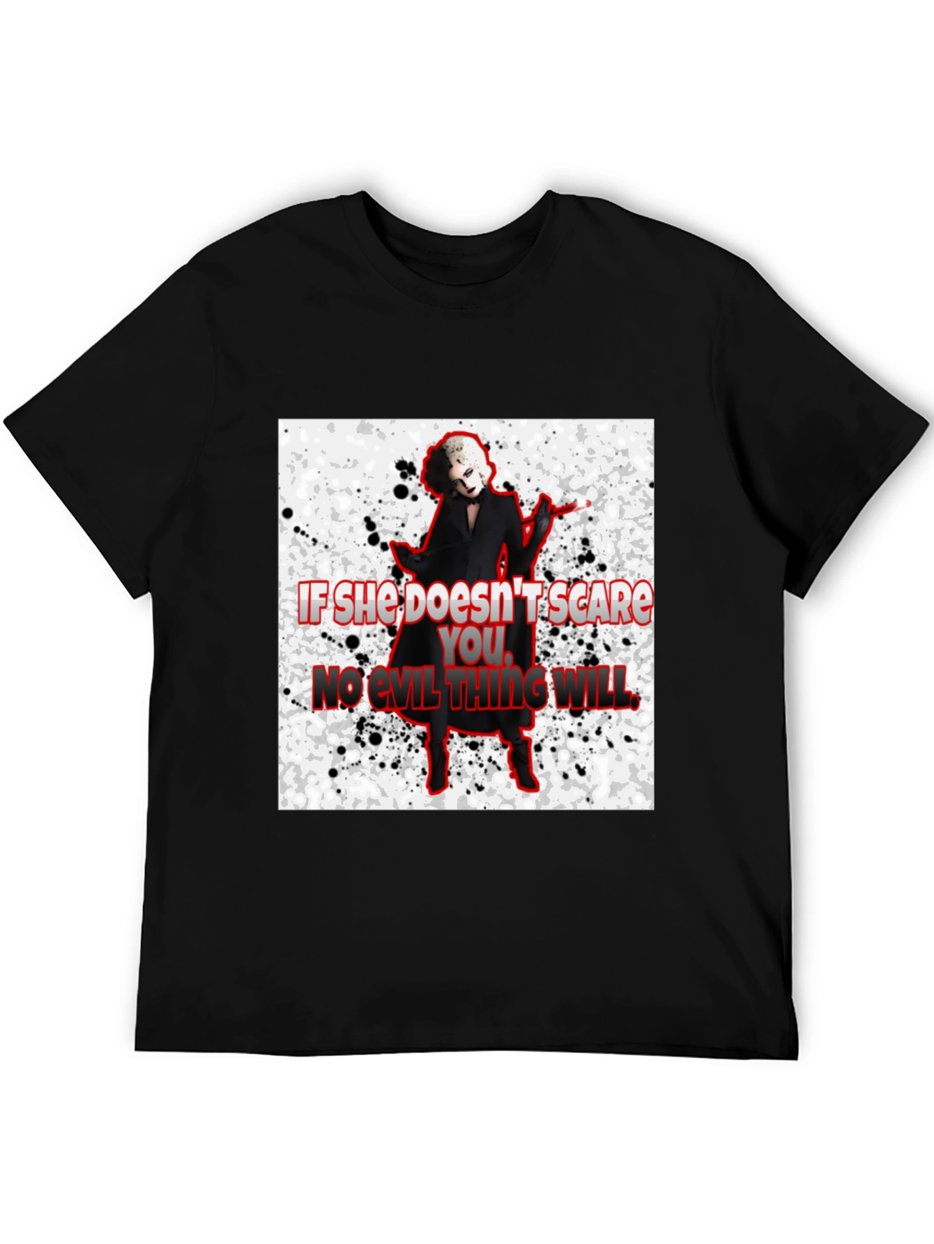 Black Horror Movie Villain T-Shirt - "If She Doesn't Scare You..." view 5