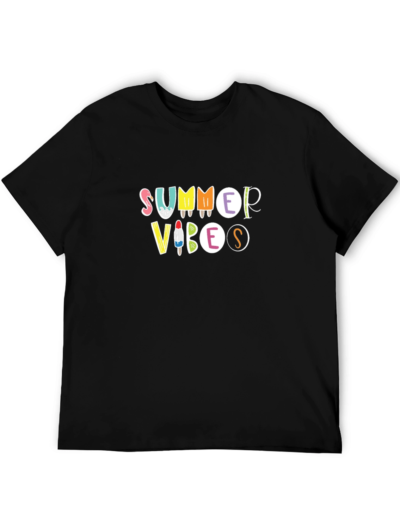 Black Summer Vibes Graphic Black T-Shirt view 5