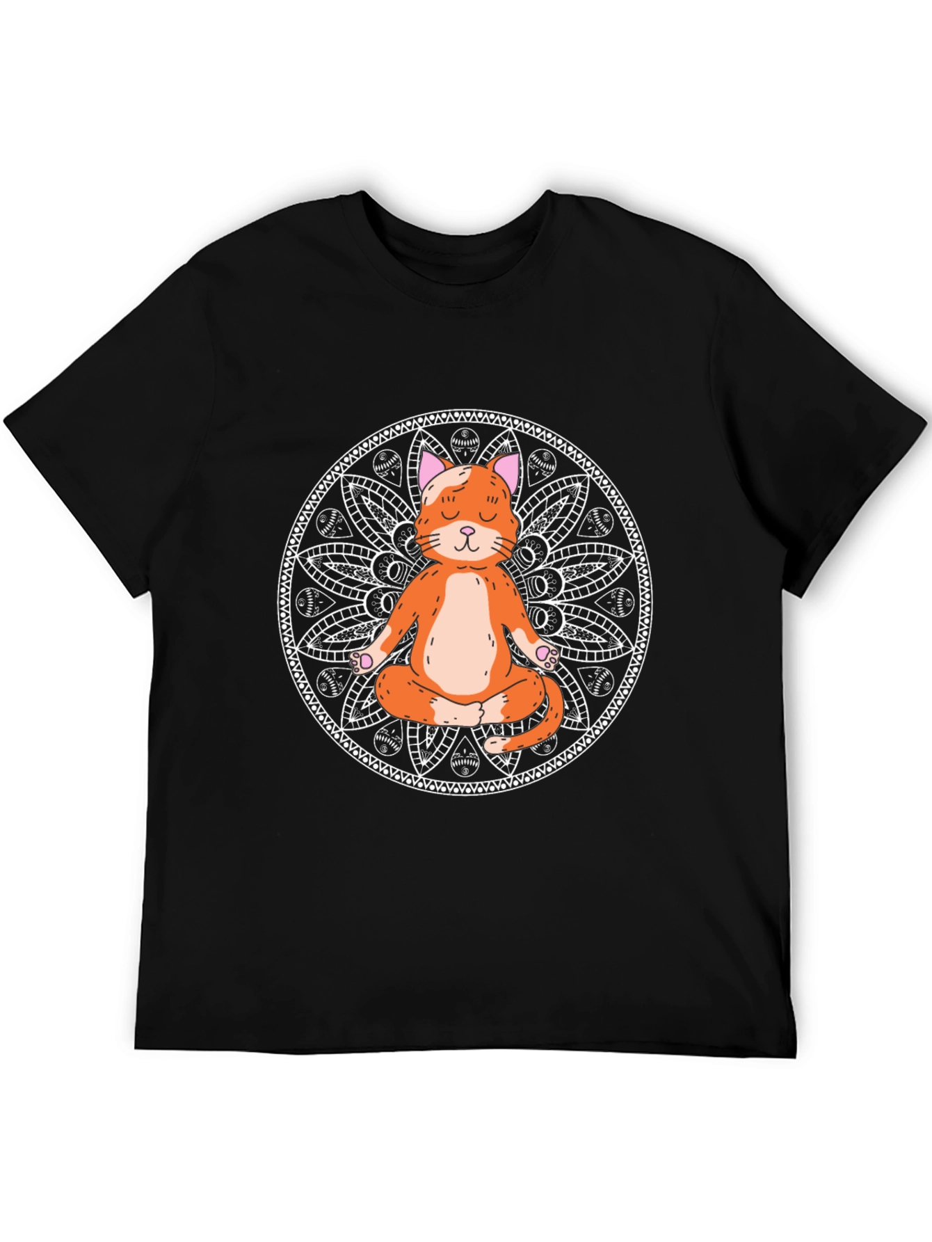 Black Yoga Cat Mandala Black T-Shirt - Meditating Feline view 5